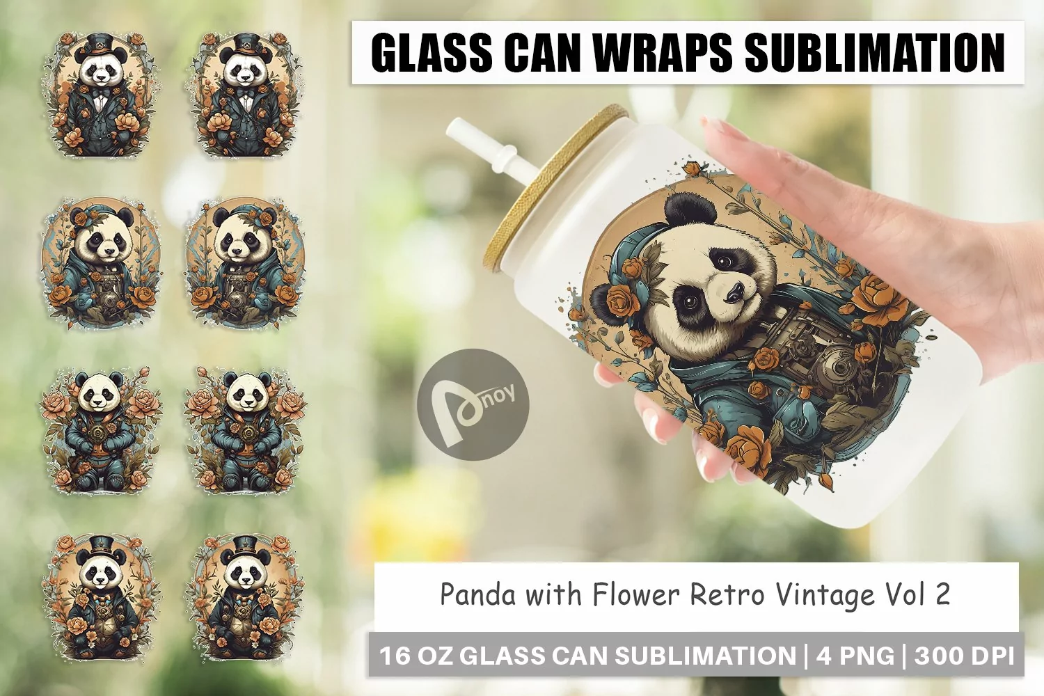 Glass Can Wraps Steampunk Panda product image 1