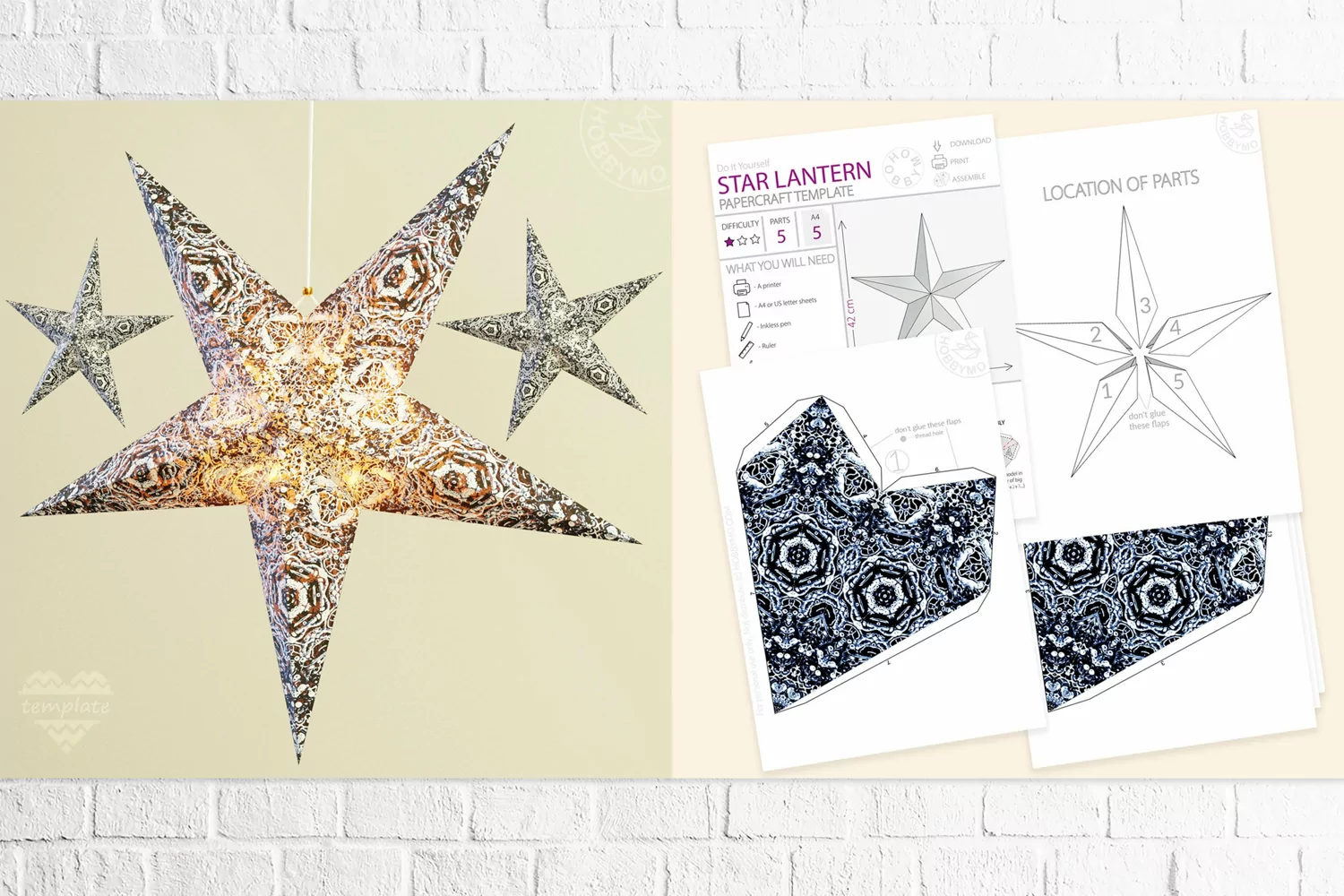 DIY Paper Star Lantern 3D Papercraft template PDF product image 1
