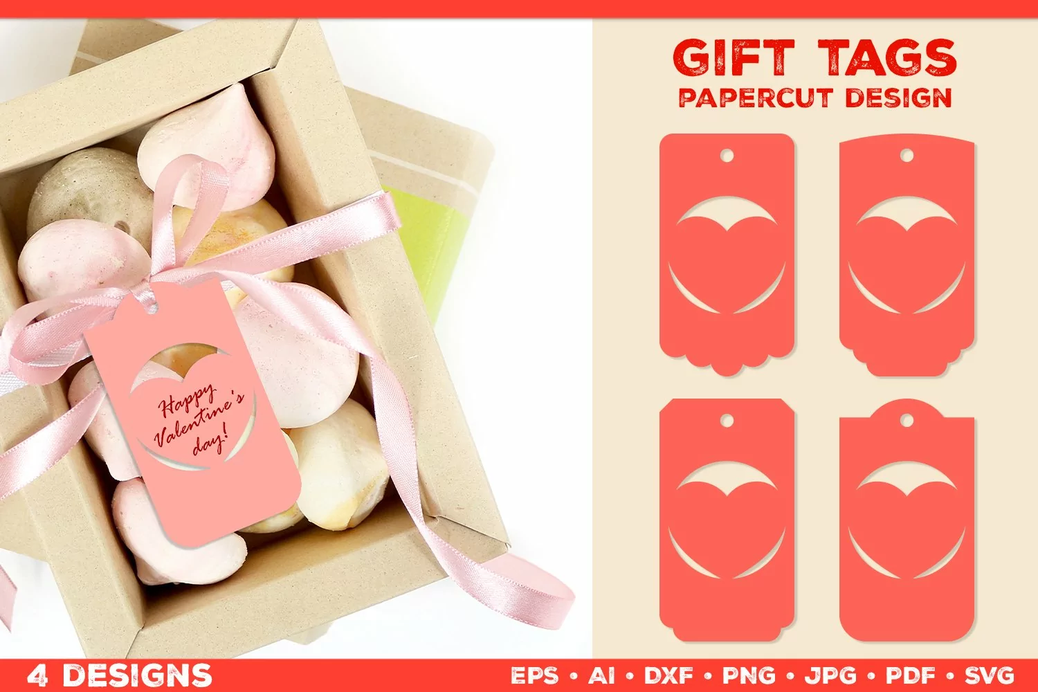 Paper Cut Valentine Tags. Valentine Gift Tags with Hearts product image 1