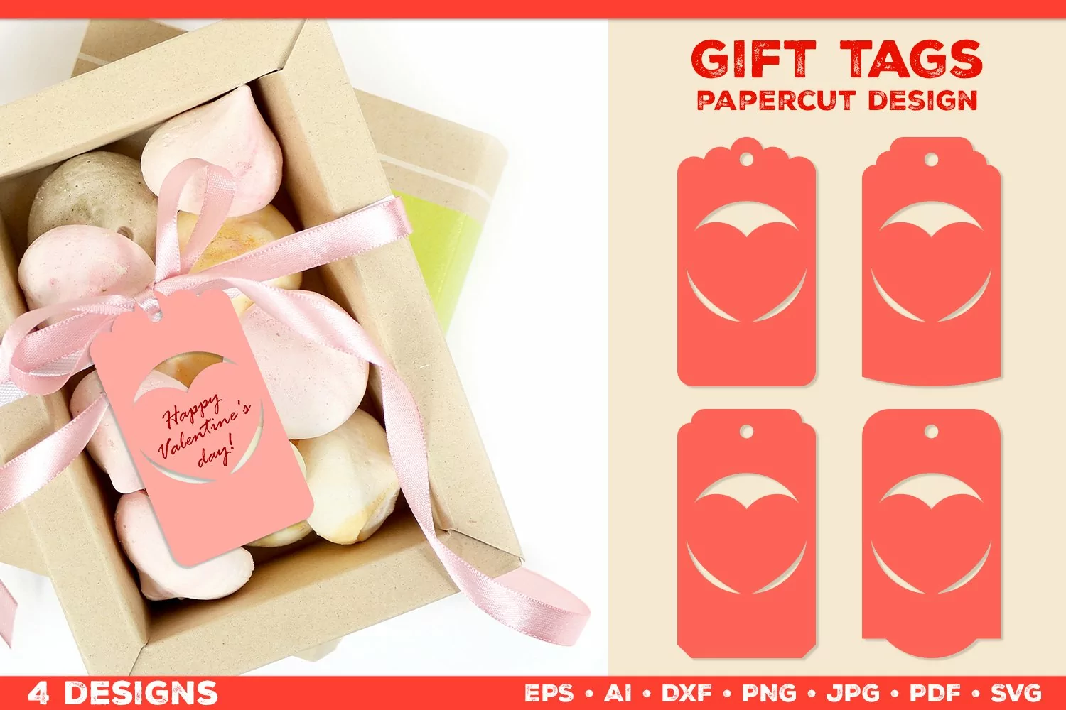 Paper Cut Valentine Tags. Valentine Gift Tags with Hearts product image 1