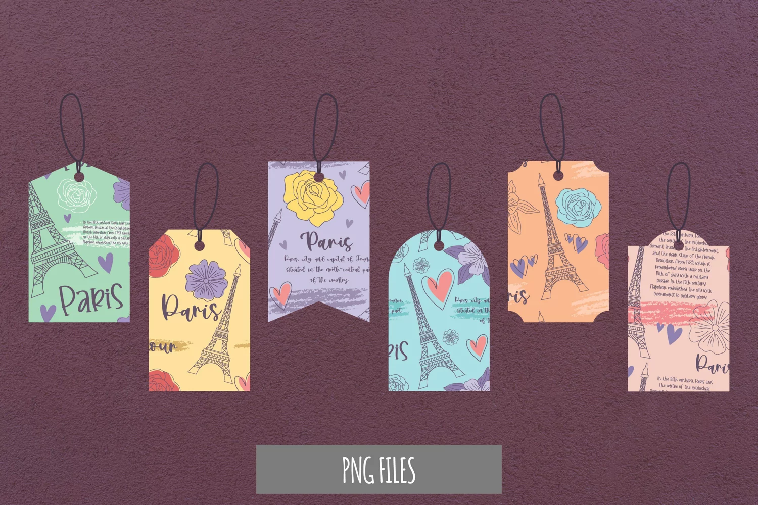 Paris with Vintage Color Seamless Pattern Shaped Tags product image 1