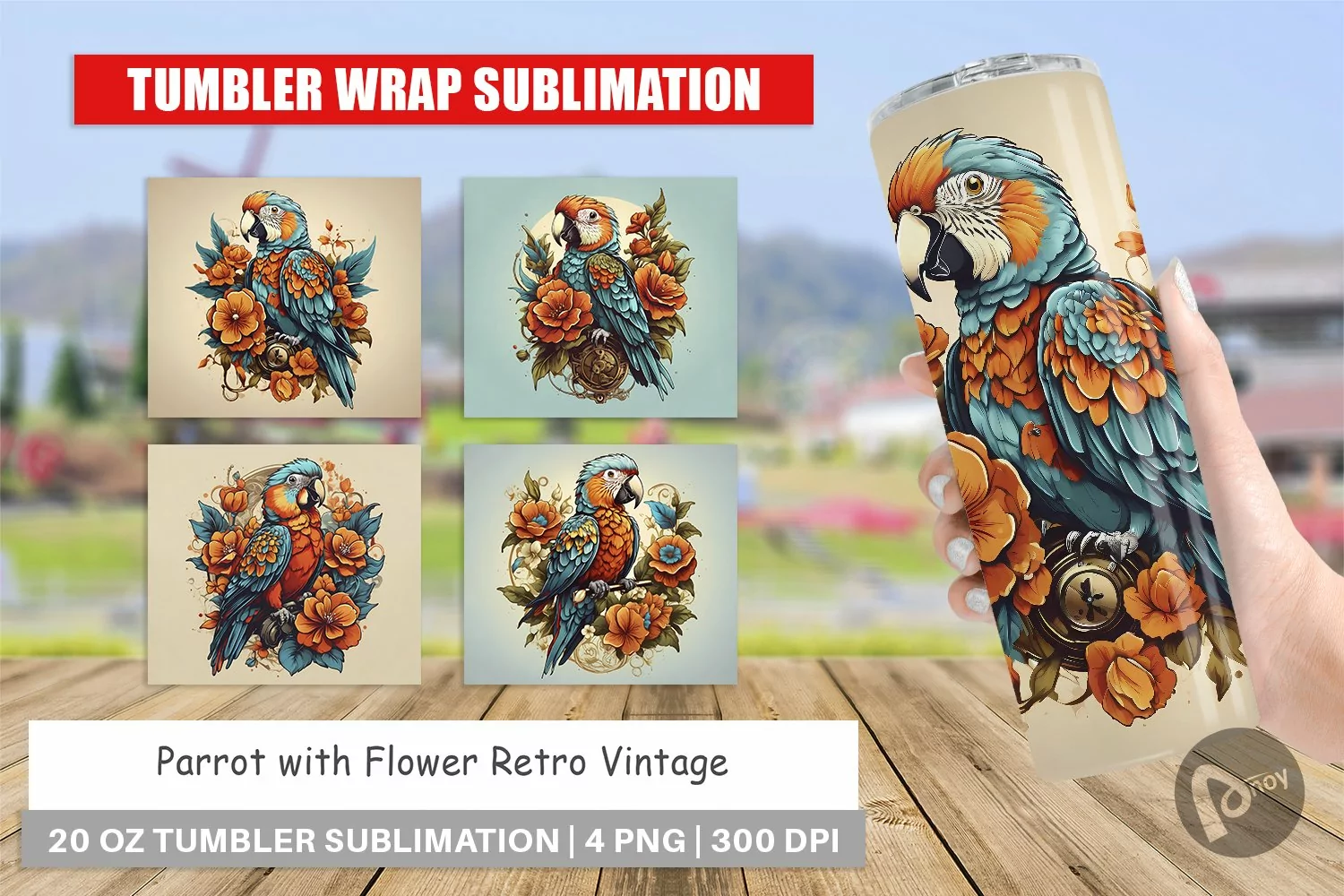 Tumbler Sublimation Wrap Parrot and Flower product image 1