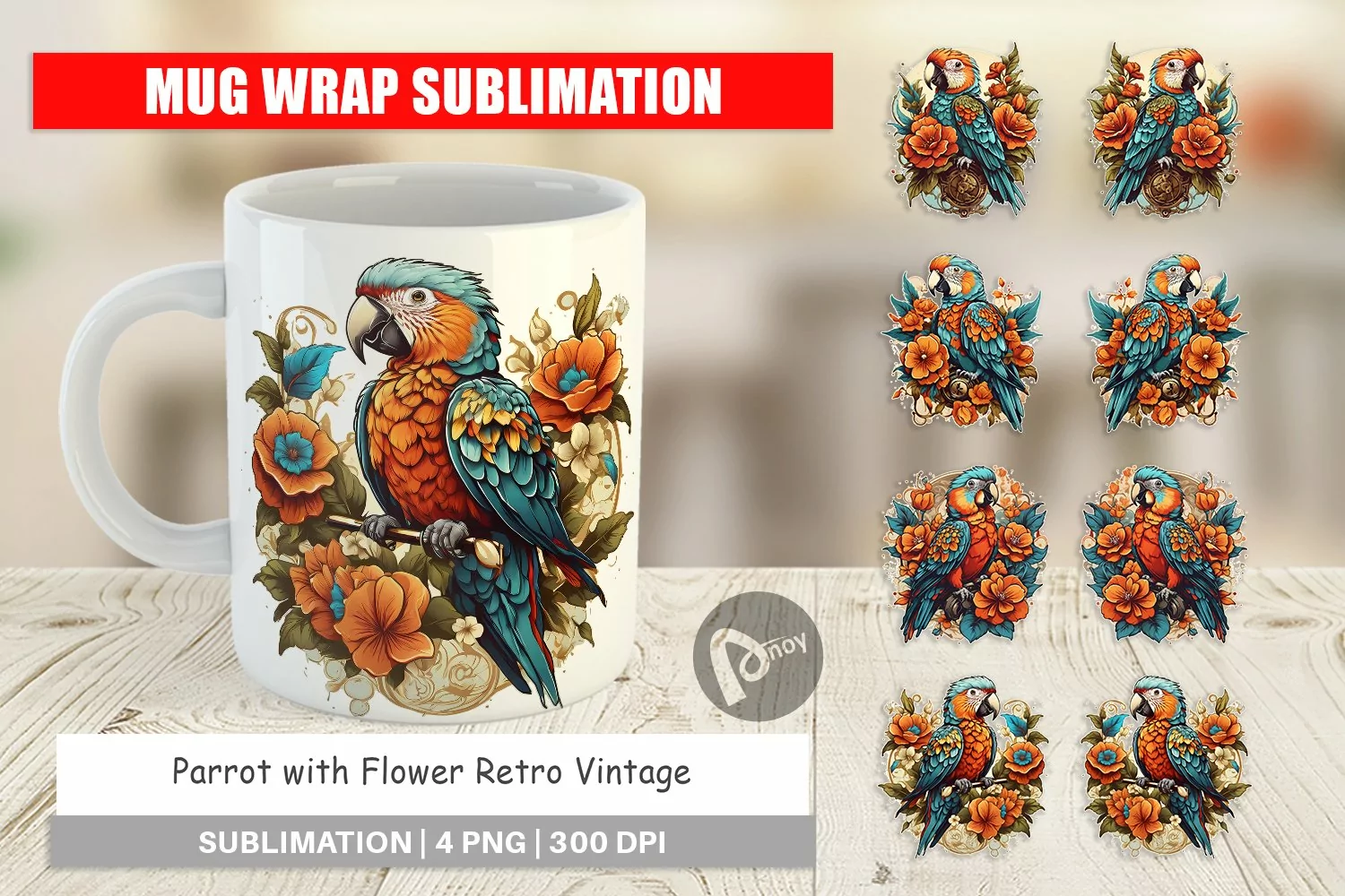 Mug Wrap Design Parrot and Flower product image 1