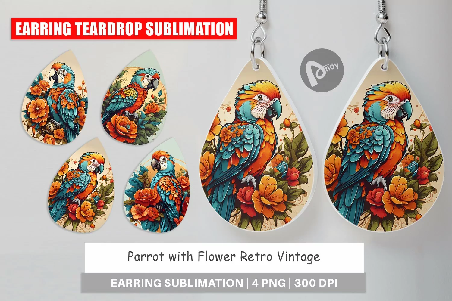 Earring Teardrop Parrot and Flower product image 1