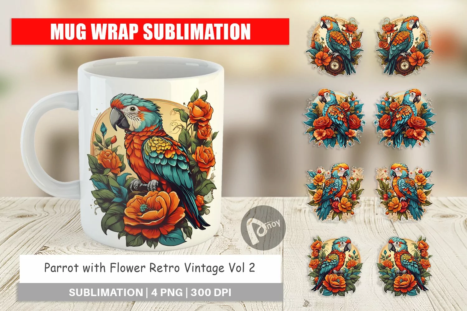 Mug Wrap Design Parrot and Flower product image 1