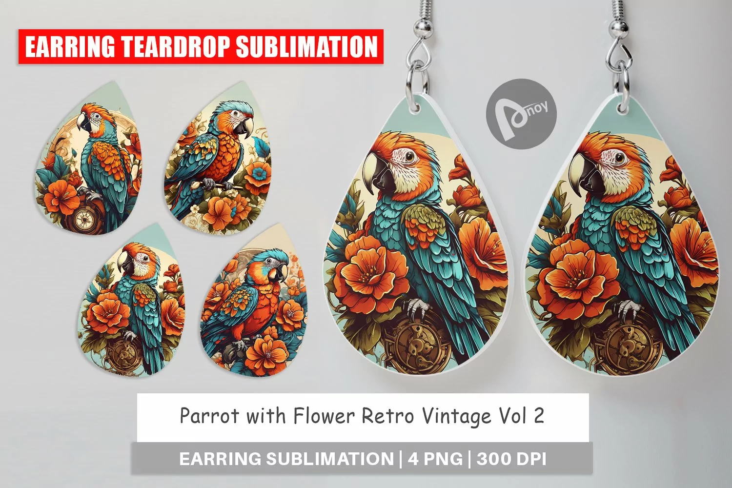 Earring Teardrop Parrot and Flower product image 1