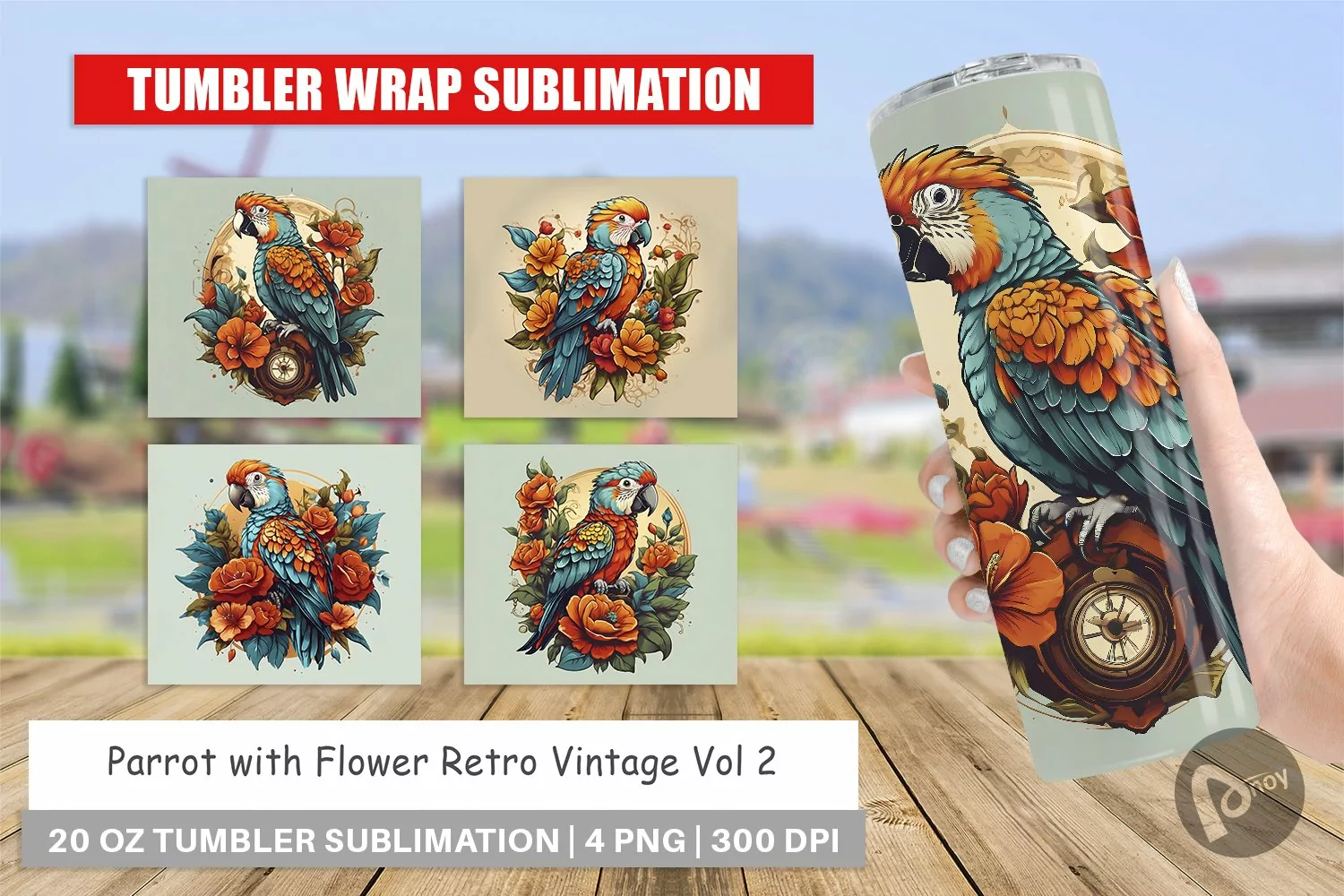 Tumbler Sublimation Wrap Parrot and Flower product image 1