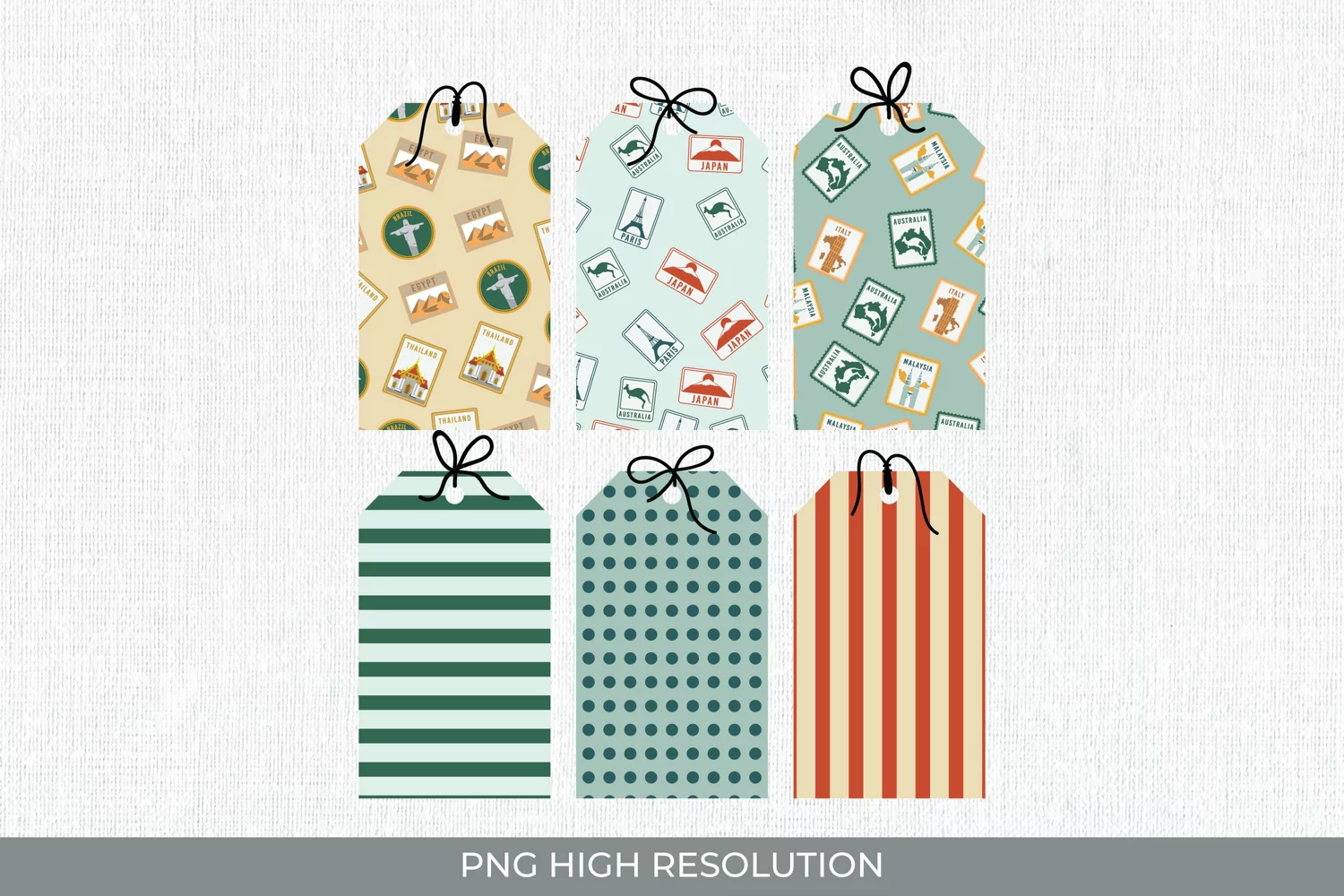 Passport Stamps Patterned Shaped Tags product image 1
