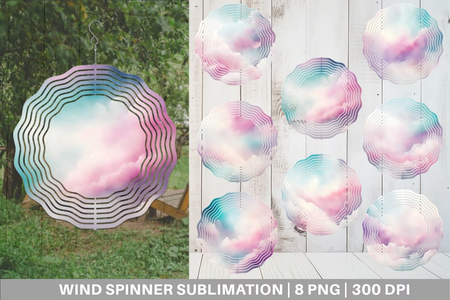 Watercolor Texture Pastel Clouds Wind Spinner | Sublimation product image 1