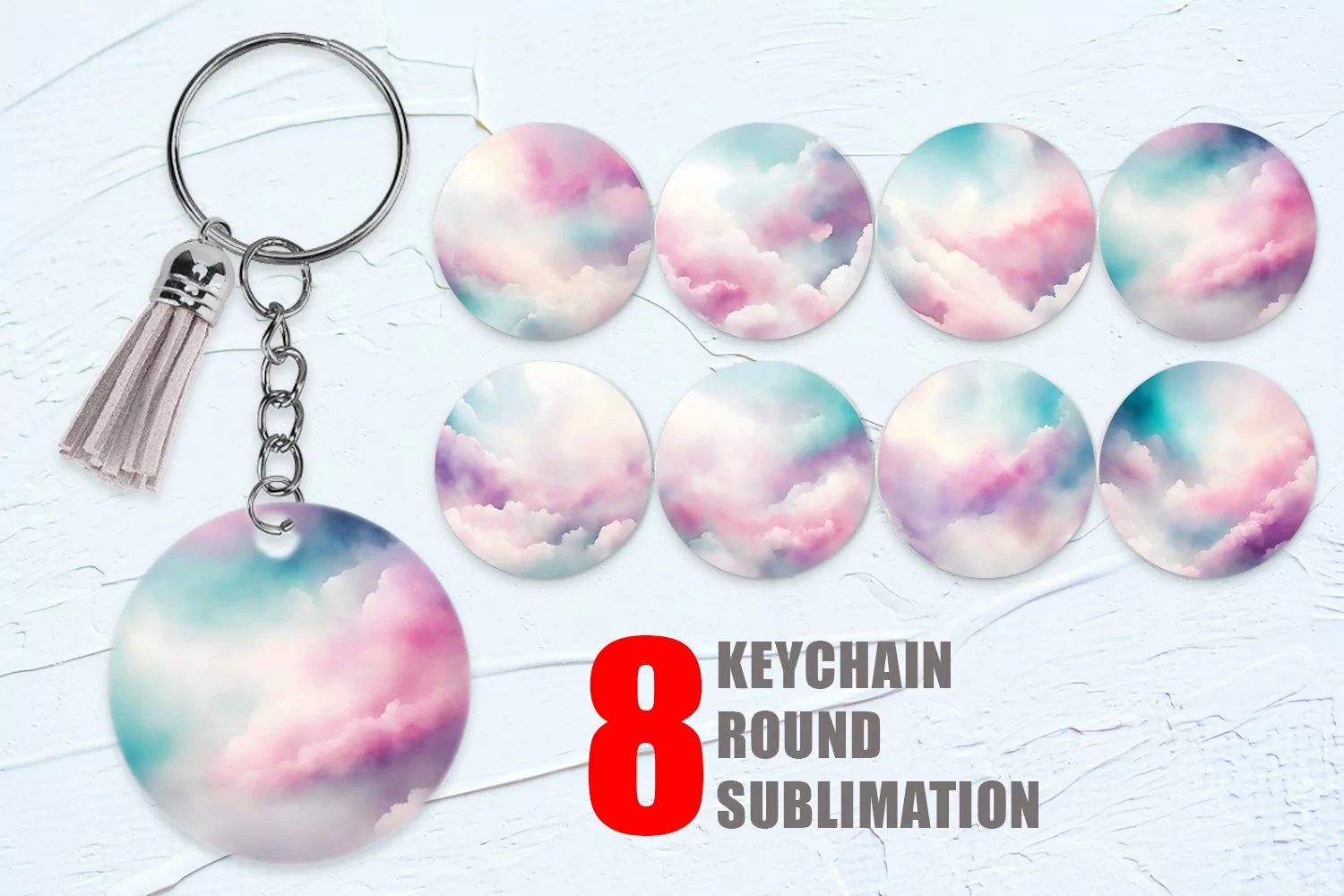 Watercolor Texture Pastel Clouds Keychain | Keyring product image 1
