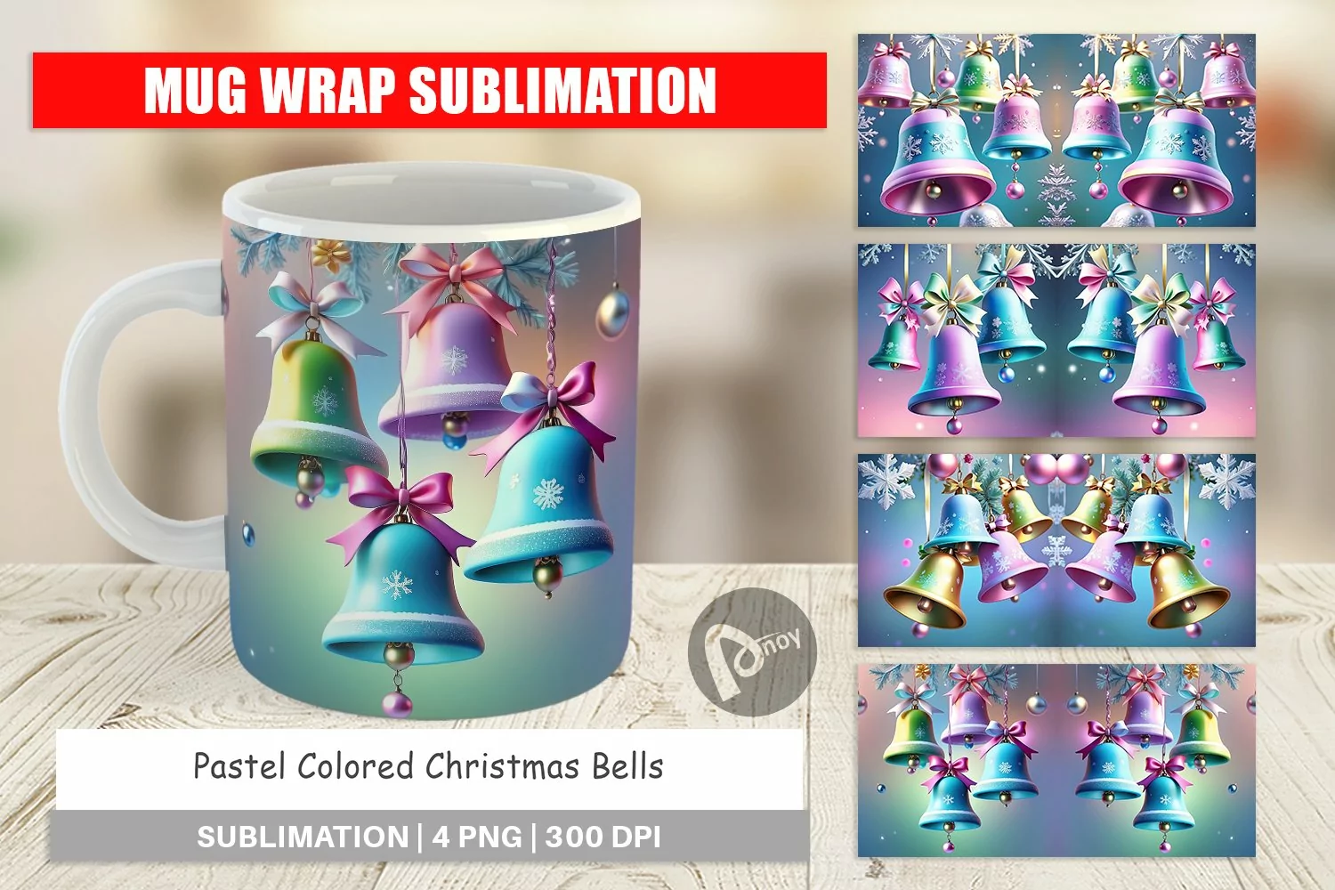 Mug Wrap Design Pastel Christmas Bells product image 1