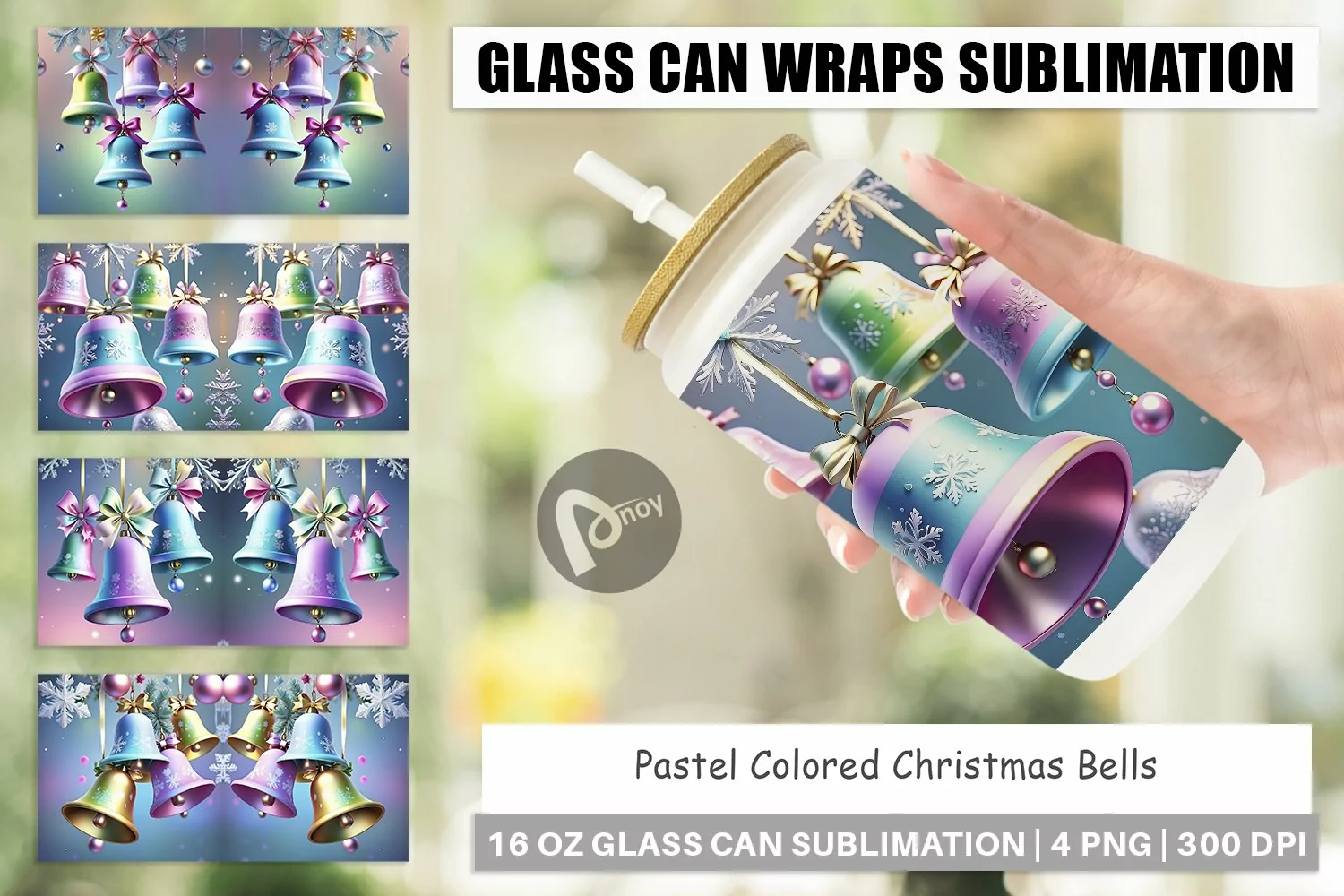 Glass Can Wraps Pastel Christmas Bells product image 1