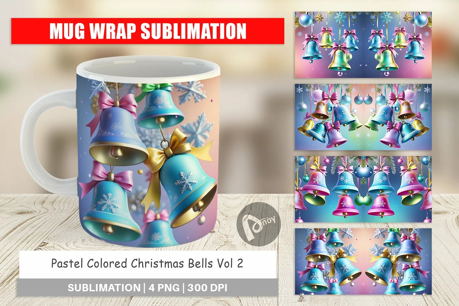 Mug Wrap Design Pastel Christmas Bells product image 1