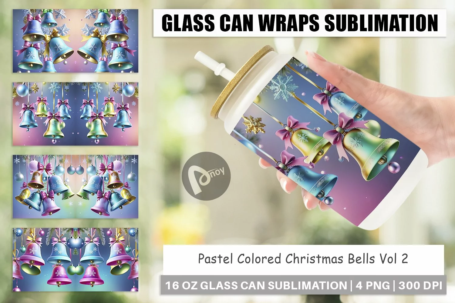 Glass Can Wraps Pastel Christmas Bells product image 1
