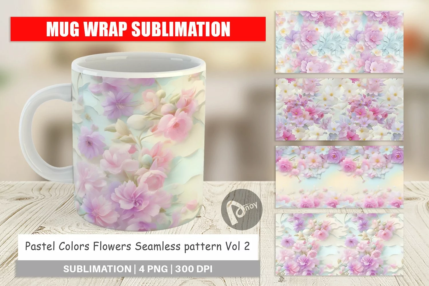 Mug sublimation design Flower Pastel Pattern product image 1
