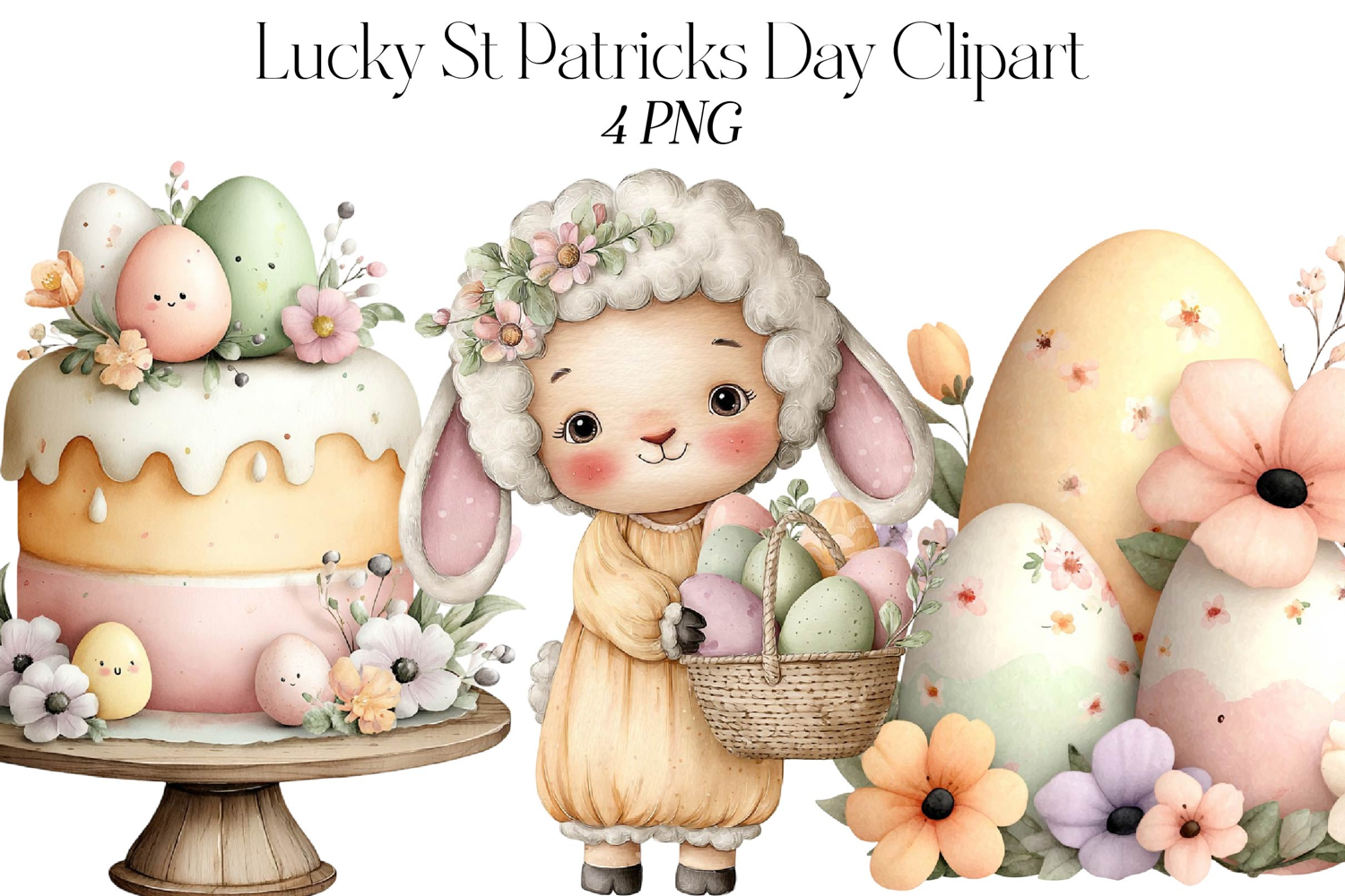Pastel Easter Watercolor Clipart product image 1
