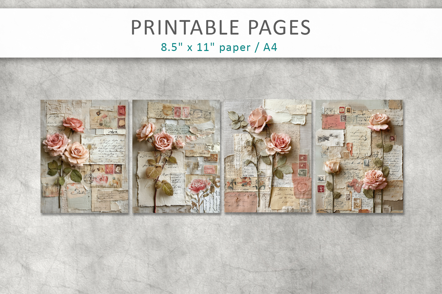Floral Junk Journal Page, antique floral background product image 1