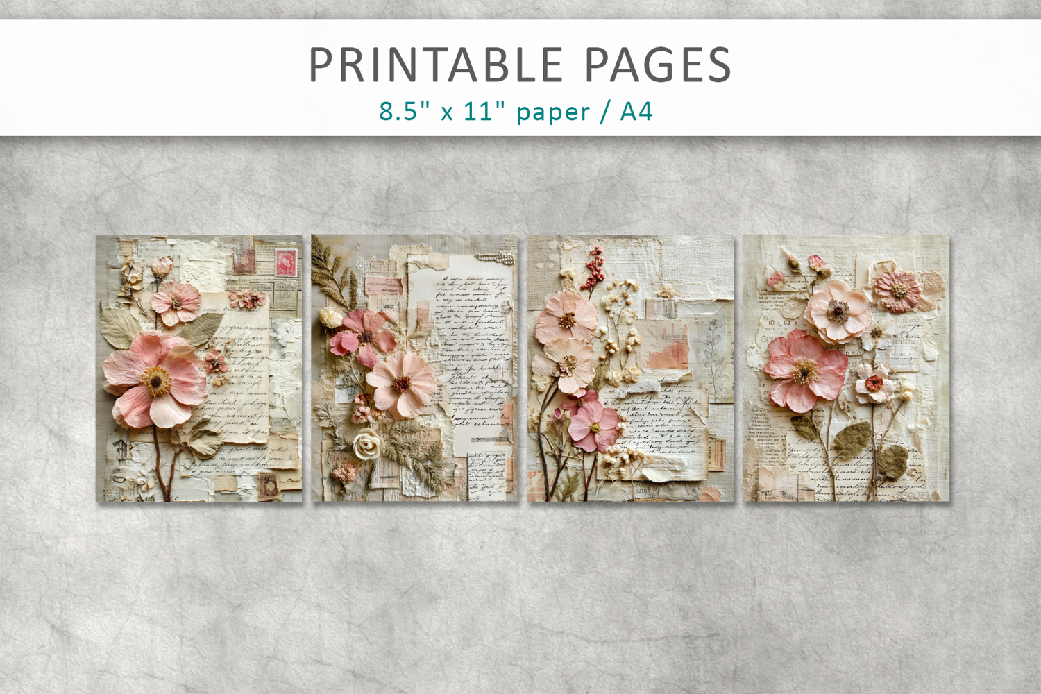 Vintage Floral Junk Journal Pages, shabby chic papers product image 1