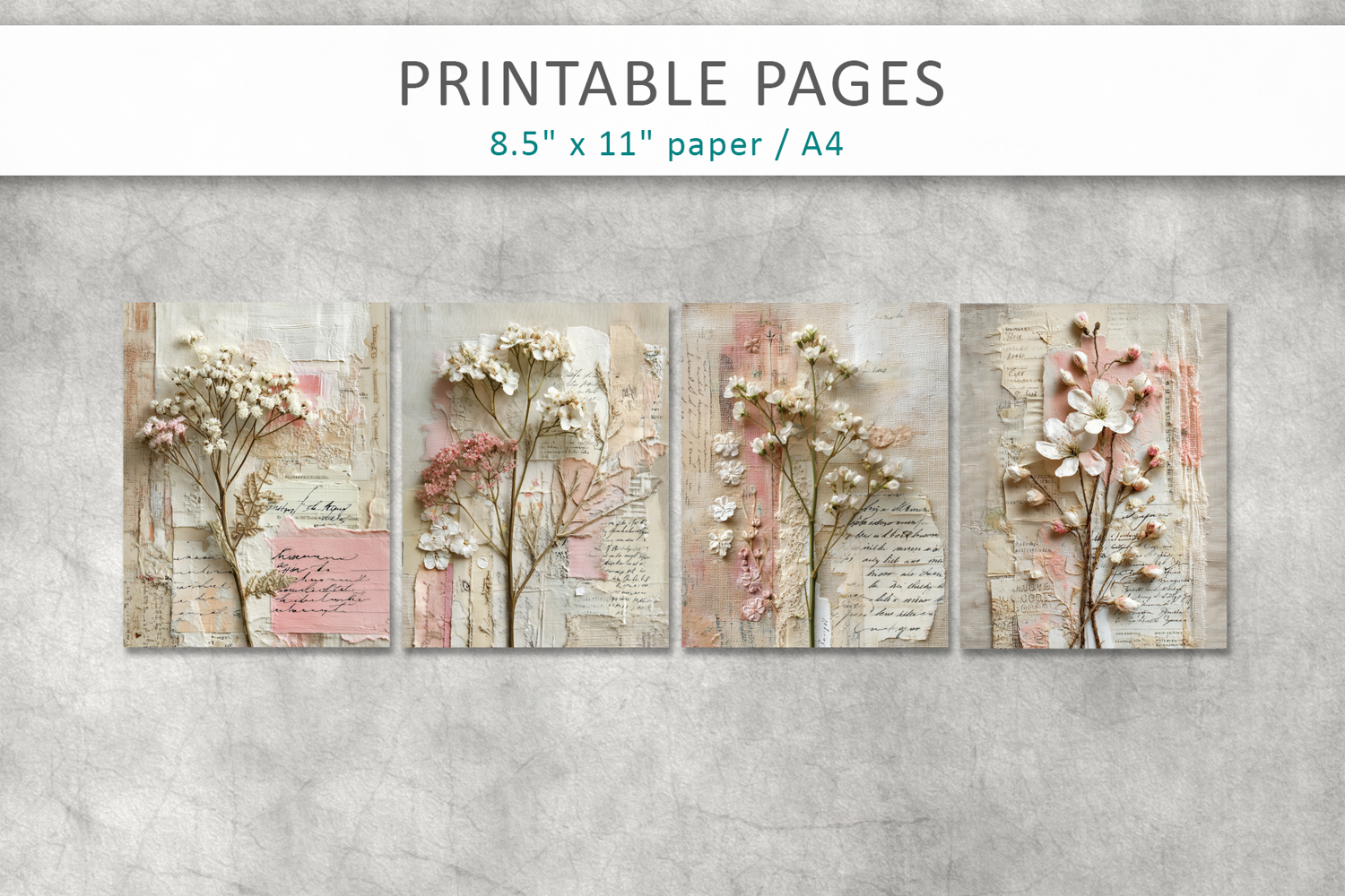 Floral Junk Journal Page, vintage craft paper product image 1