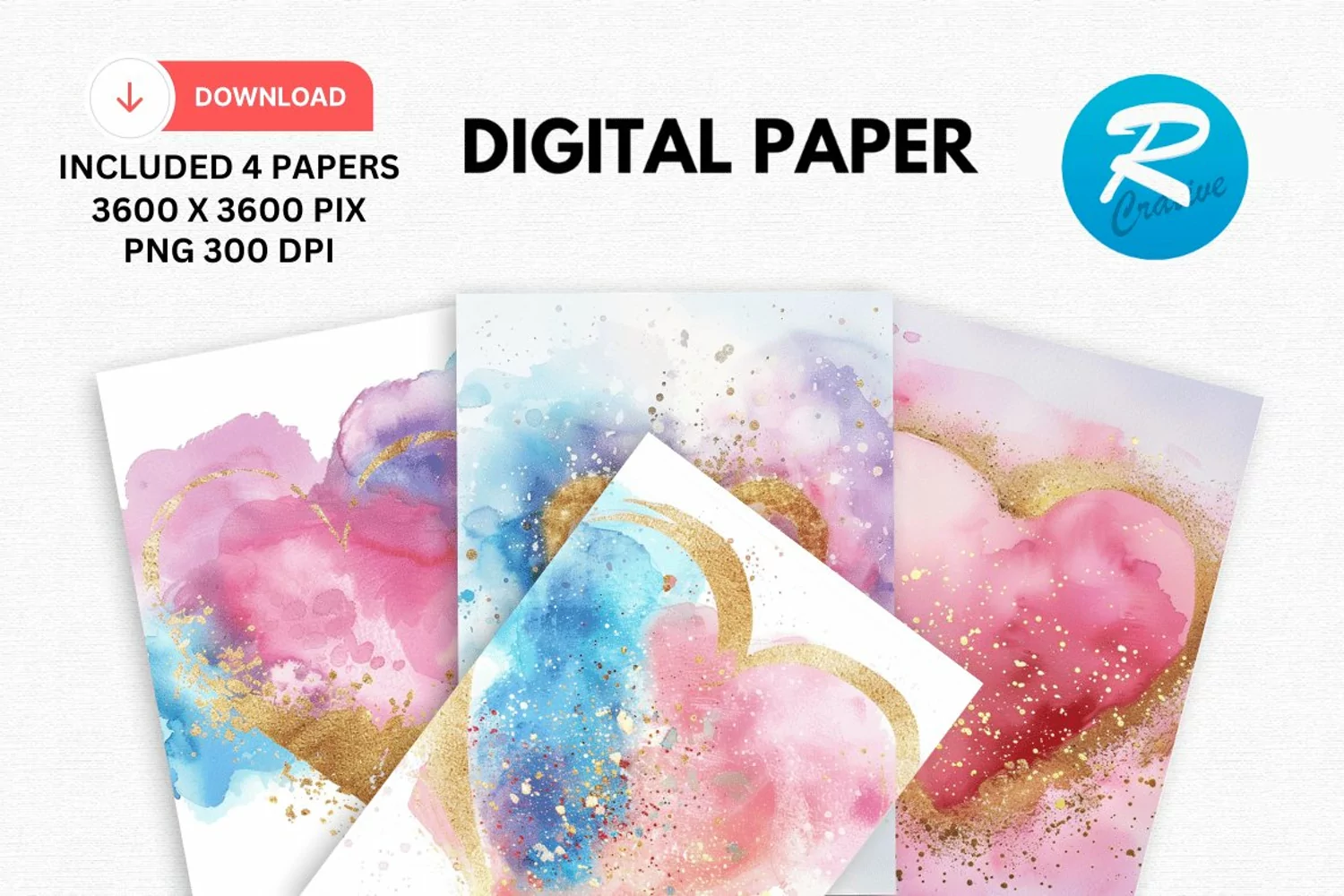 Pastel Watercolor Heart Digital Paper, Pastel Background product image 1