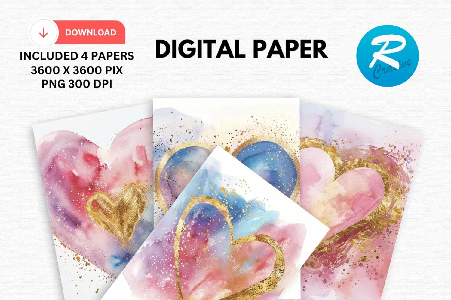 Pastel Watercolor Heart Digital Paper, Pastel Background product image 1