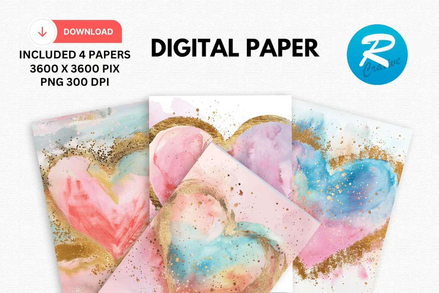 Pastel Watercolor Heart Digital Paper, Pastel Background product image 1