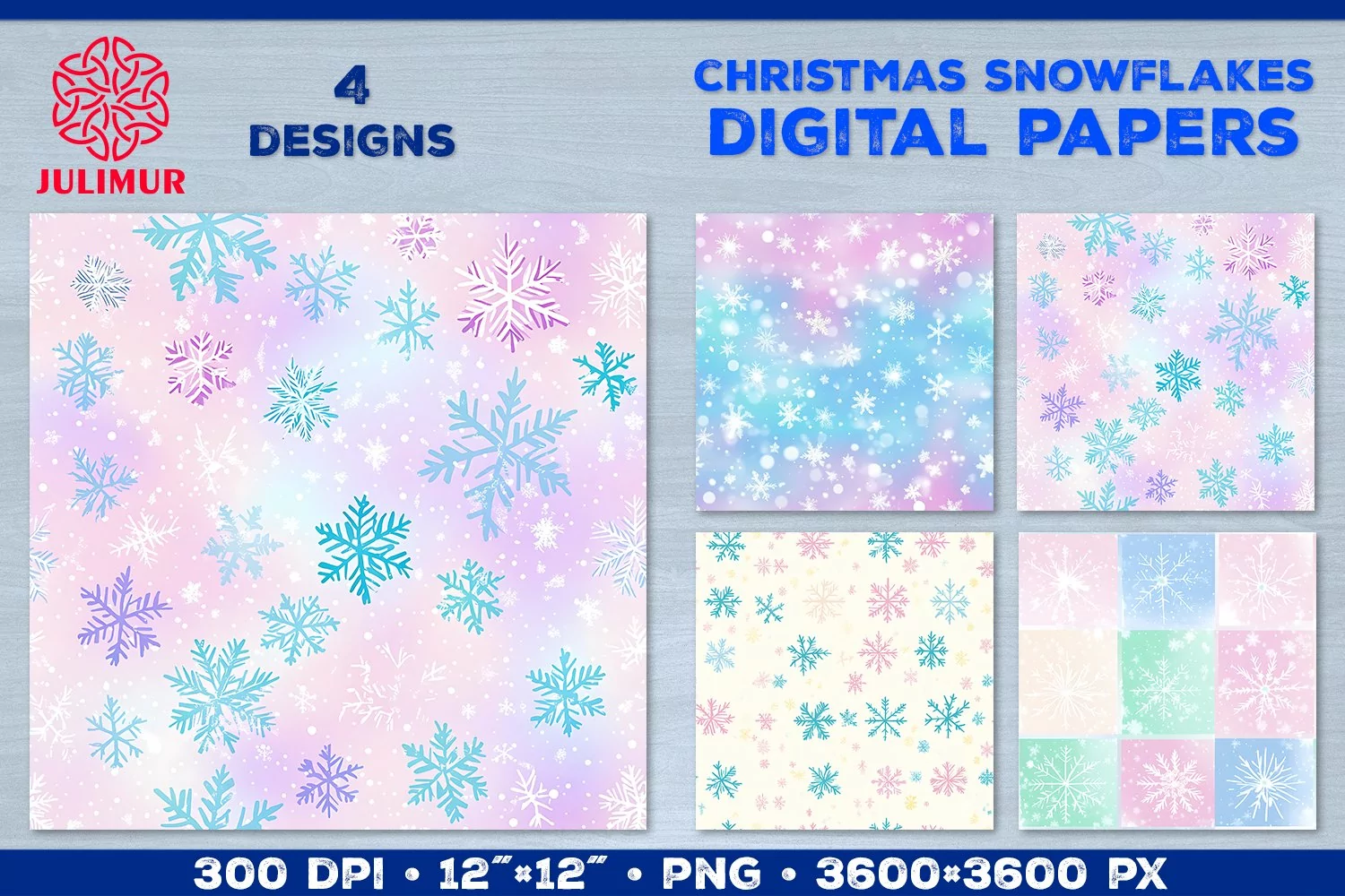 Pastel Watercolor Snowflake Digital Paper. Christmas Paper product image 1