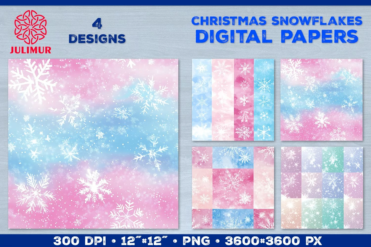 Pastel Watercolor Snowflake Digital Paper. Christmas Paper product image 1