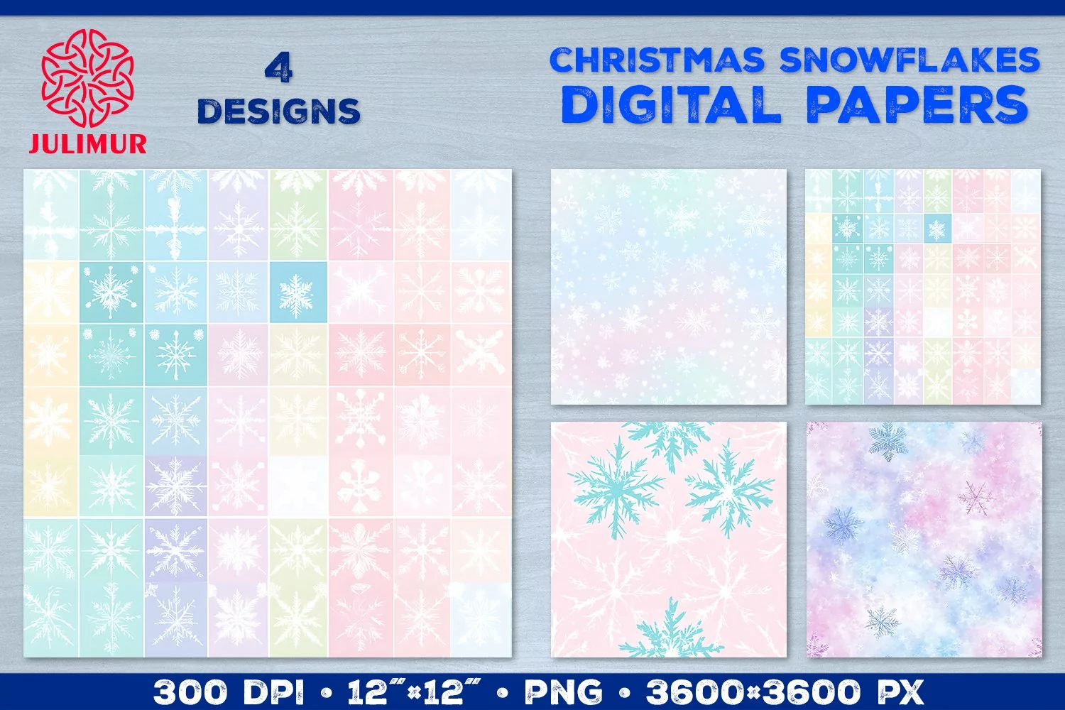 Pastel Watercolor Snowflake Digital Paper. Christmas Paper product image 1