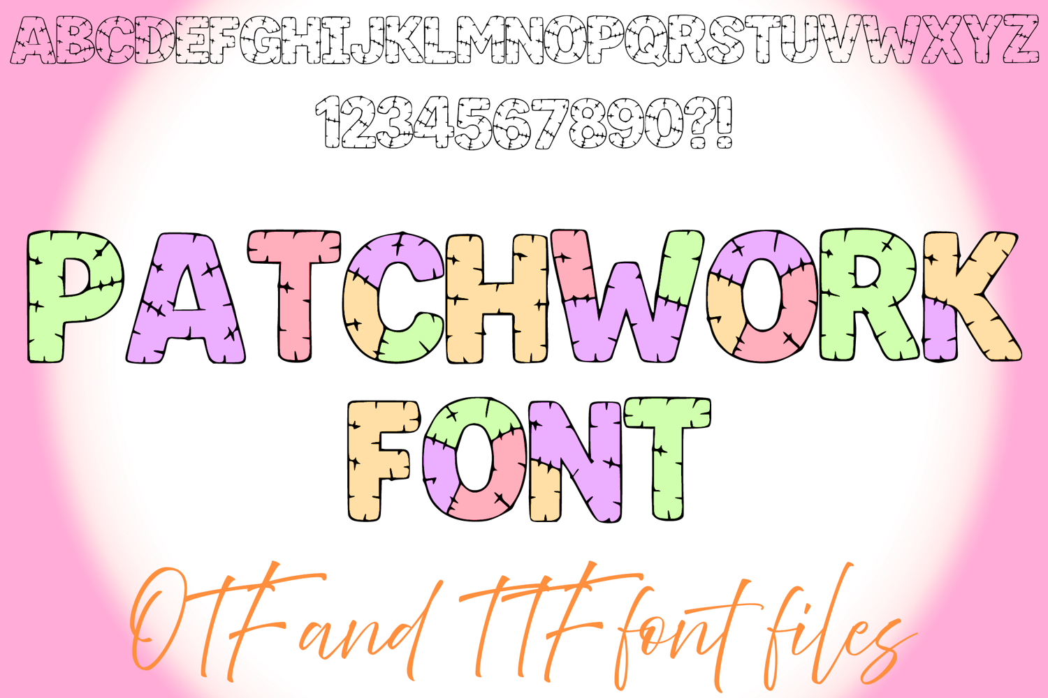Patchwork Alphabet Lettering ABC Text Font Stitch Typeface OTF Illustration by Squeeb Creative