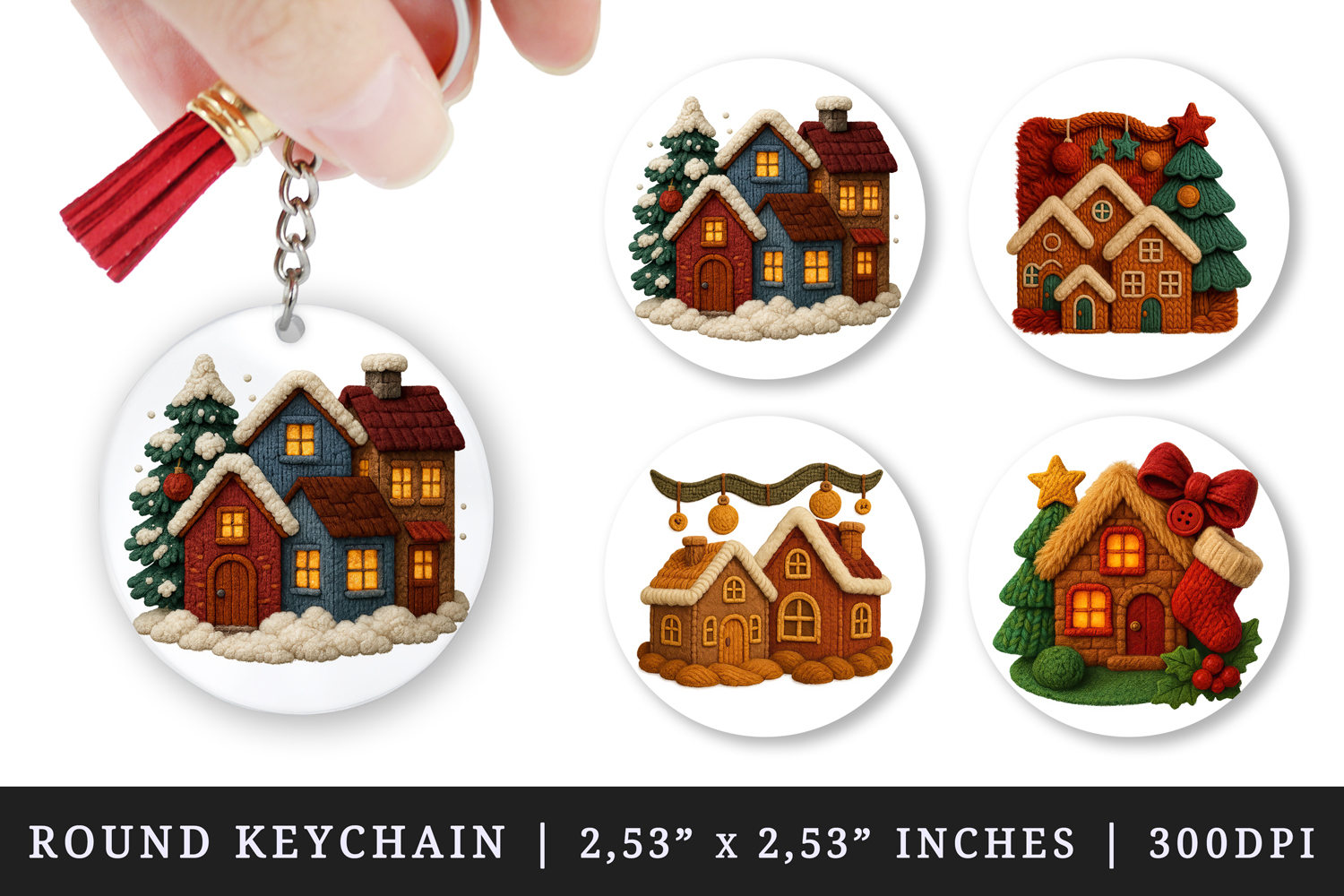Patchwork Christmas round keychain sublimation design product image 1