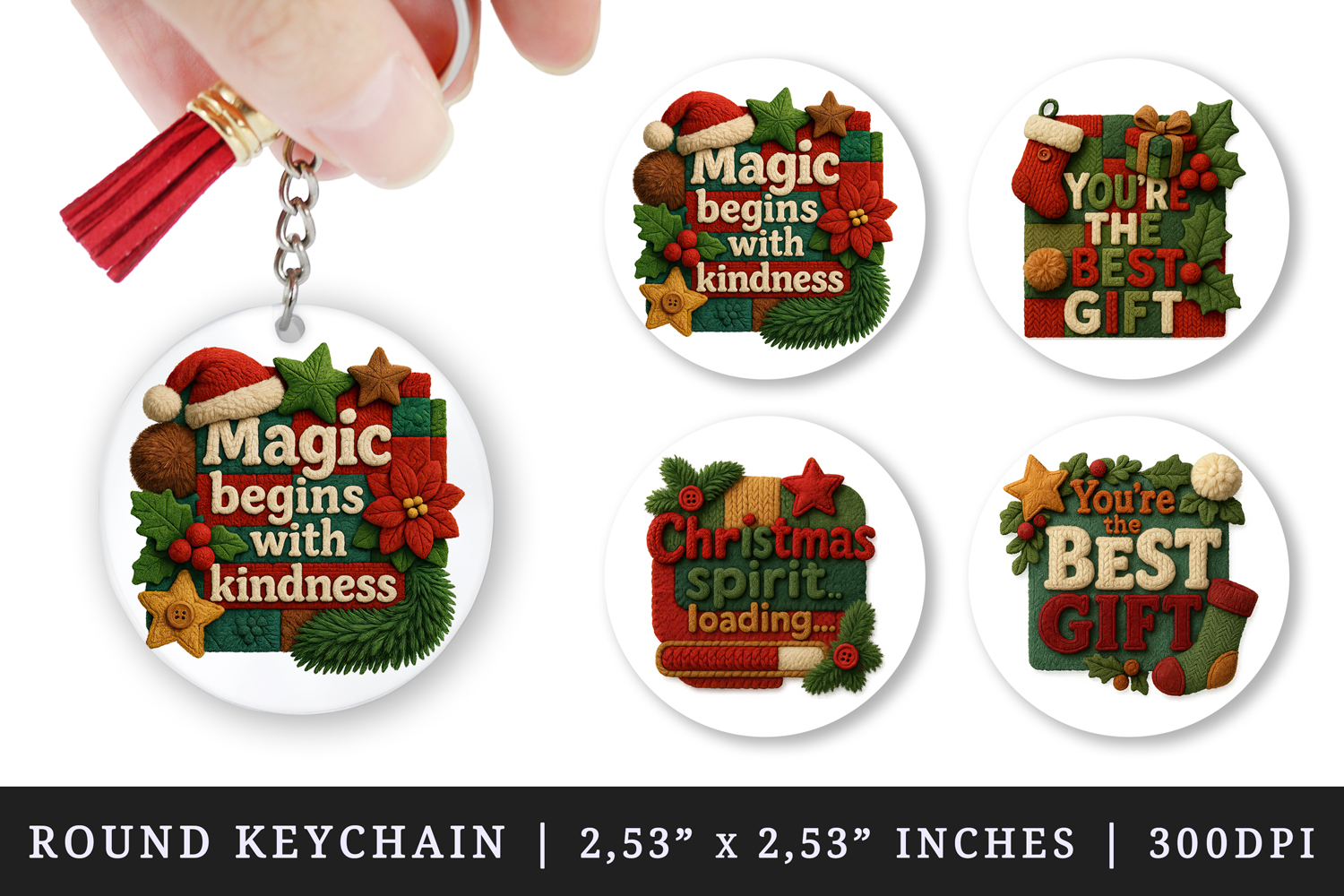Patchwork Christmas round keychain sublimation design product image 1