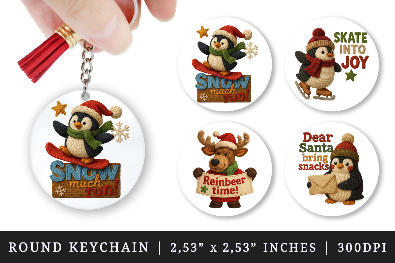 Patchwork Christmas round keychain sublimation design product image 1