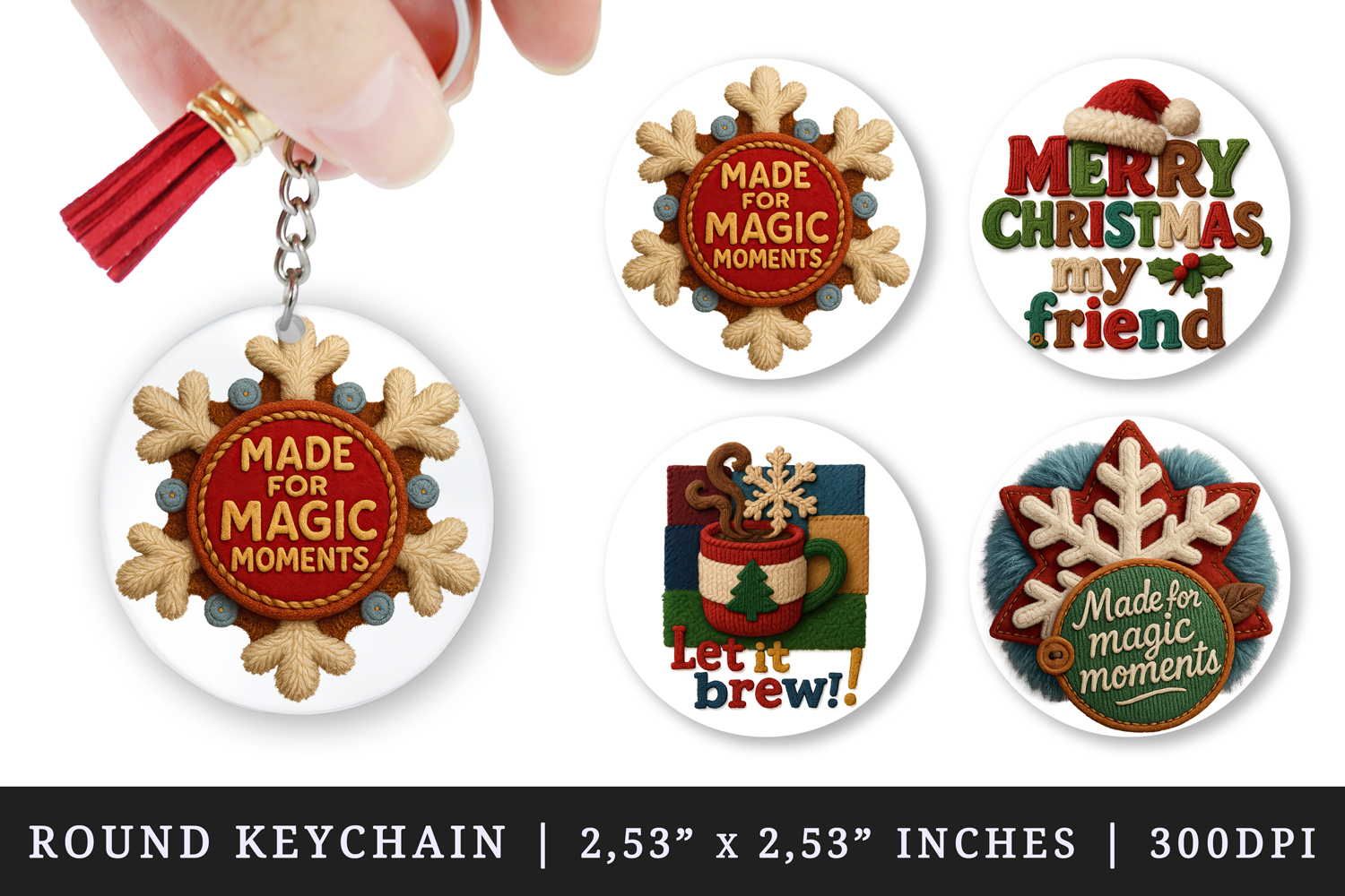 Patchwork Christmas round keychain sublimation design product image 1