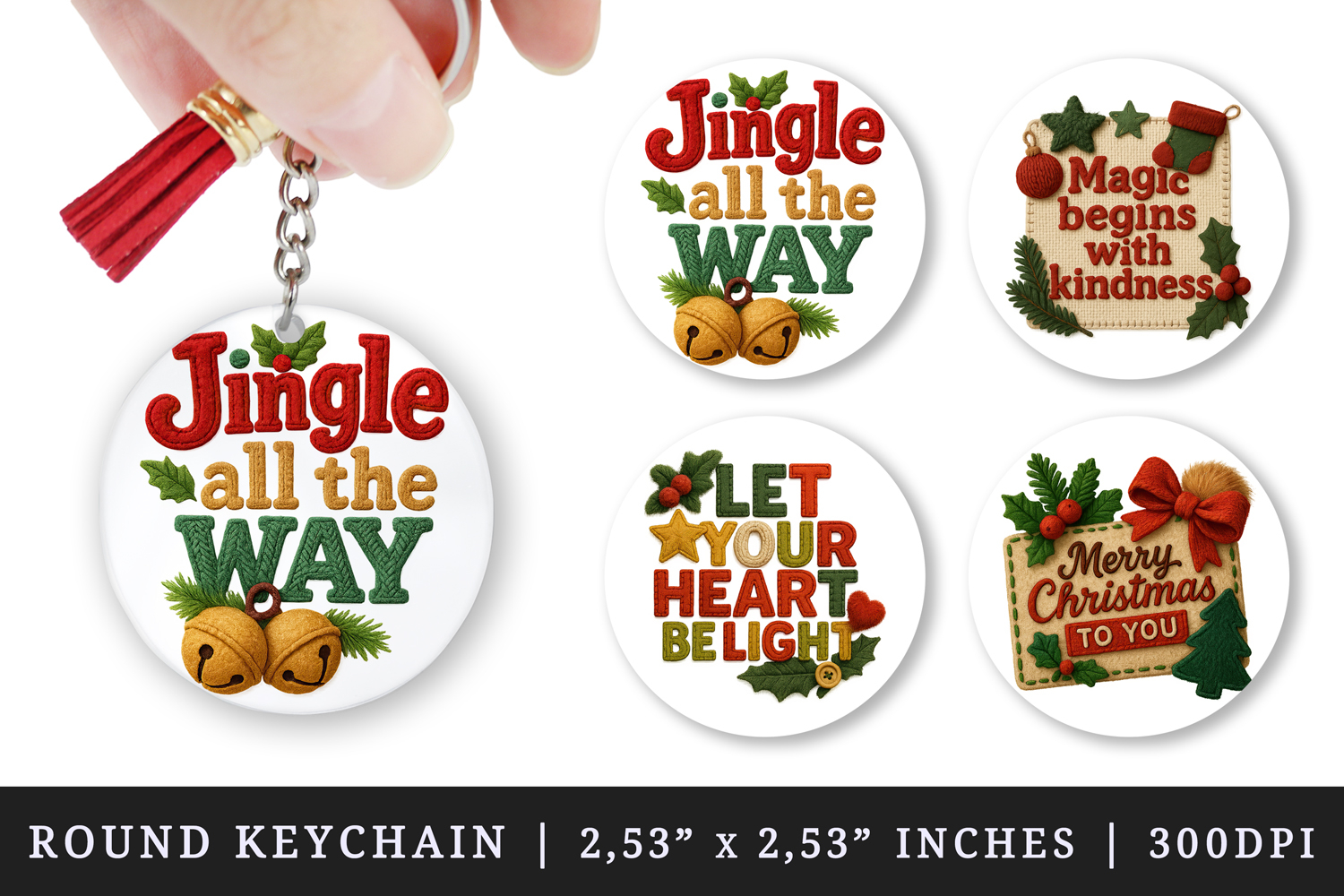 Patchwork Christmas round keychain sublimation design product image 1