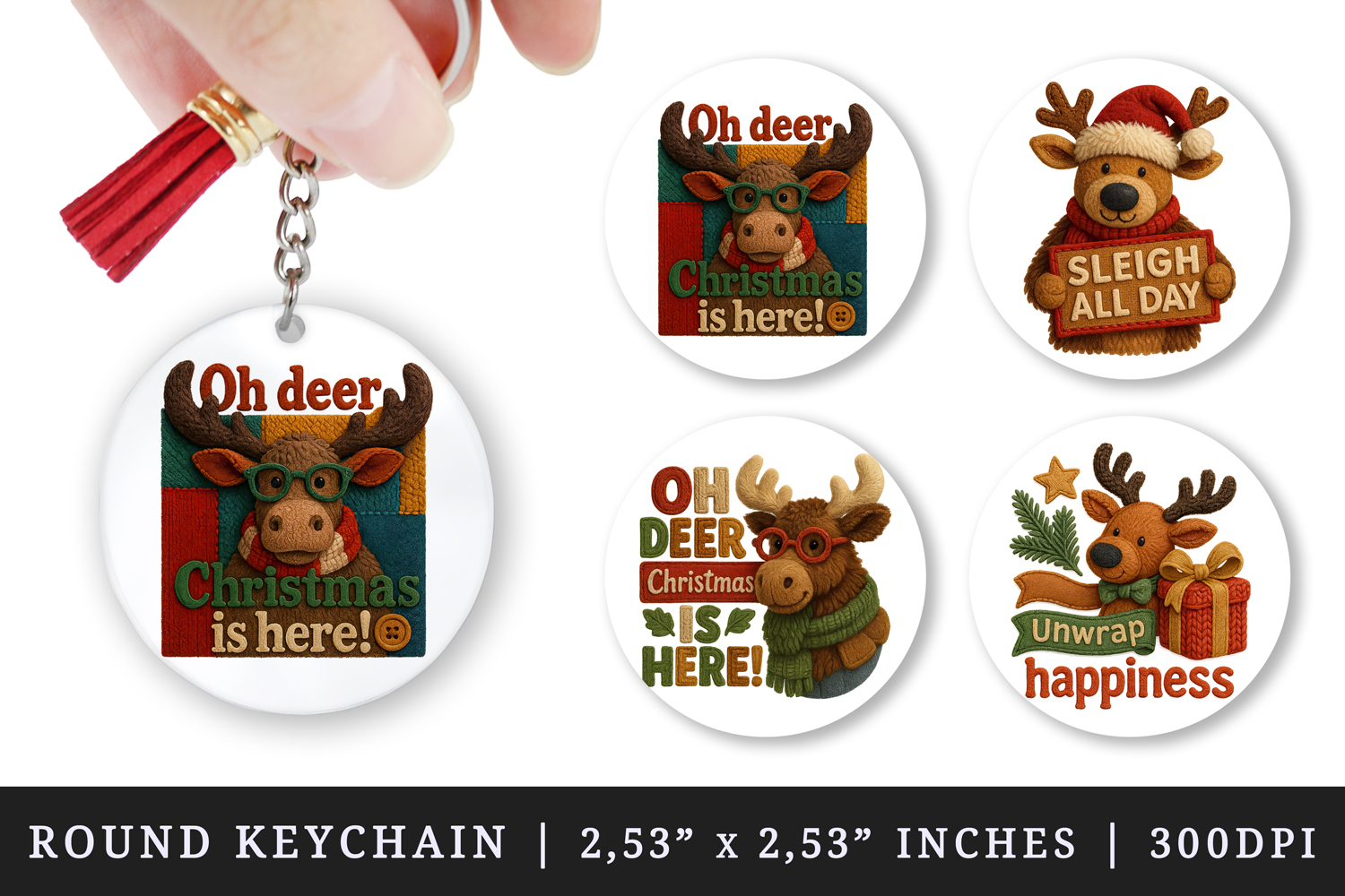 Patchwork Christmas round keychain sublimation design product image 1