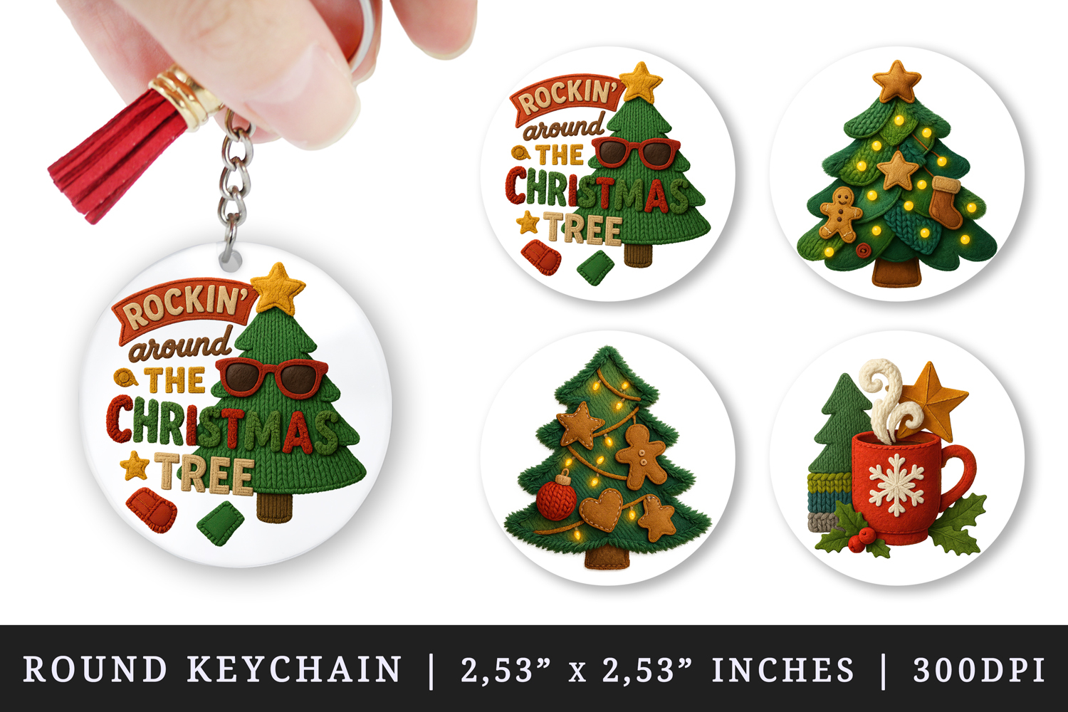 Patchwork Christmas round keychain sublimation design product image 1