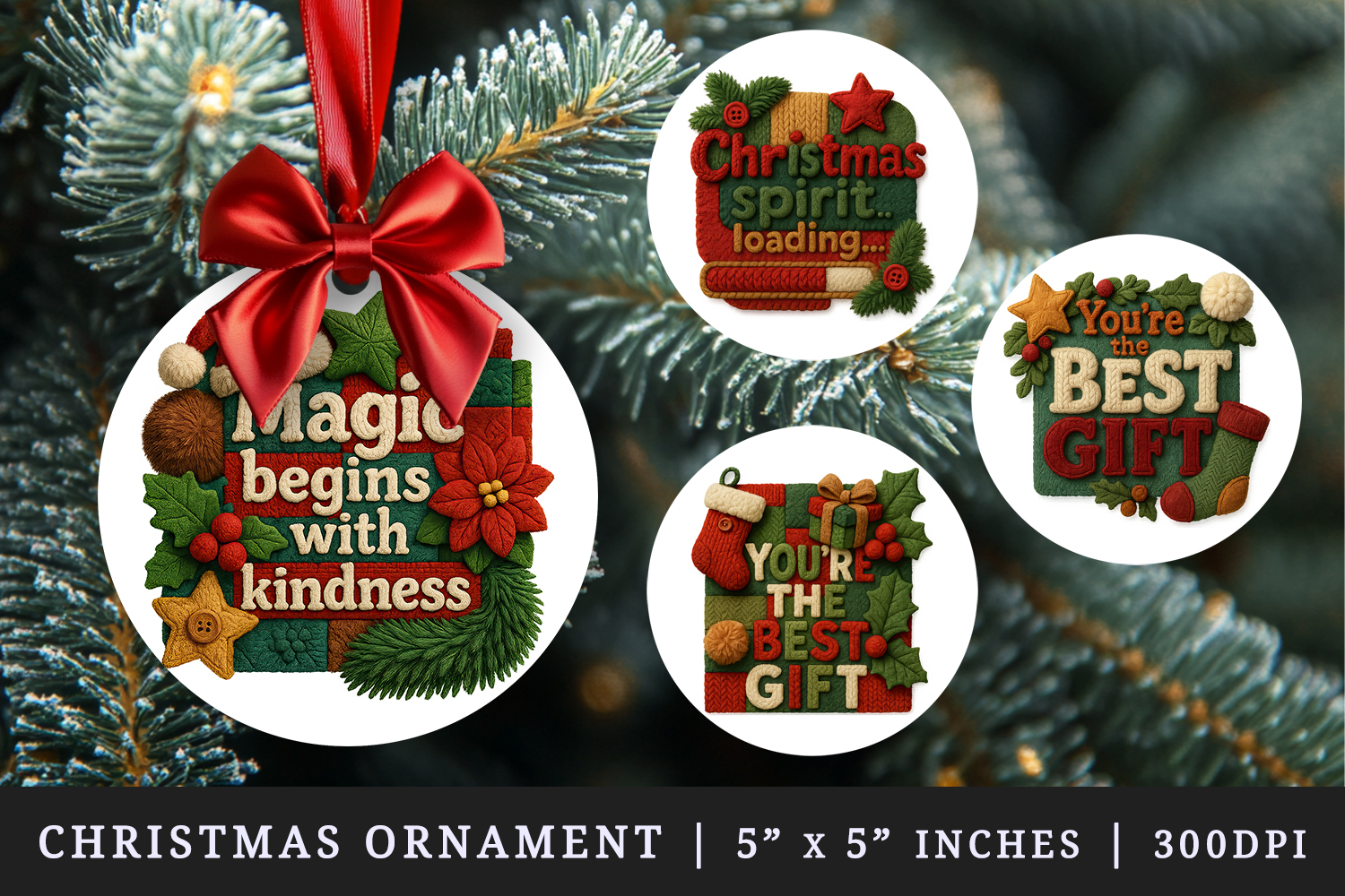 Patchwork Christmas round ornaments sublimation design product image 1