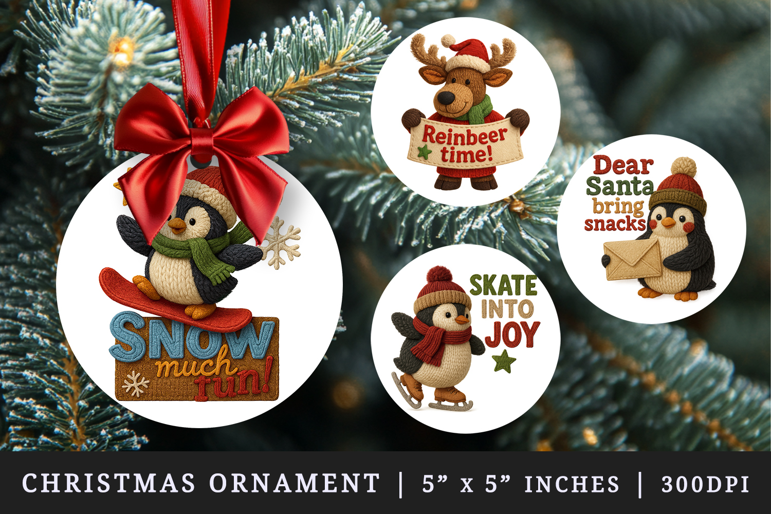 Patchwork Christmas round ornaments sublimation design product image 1