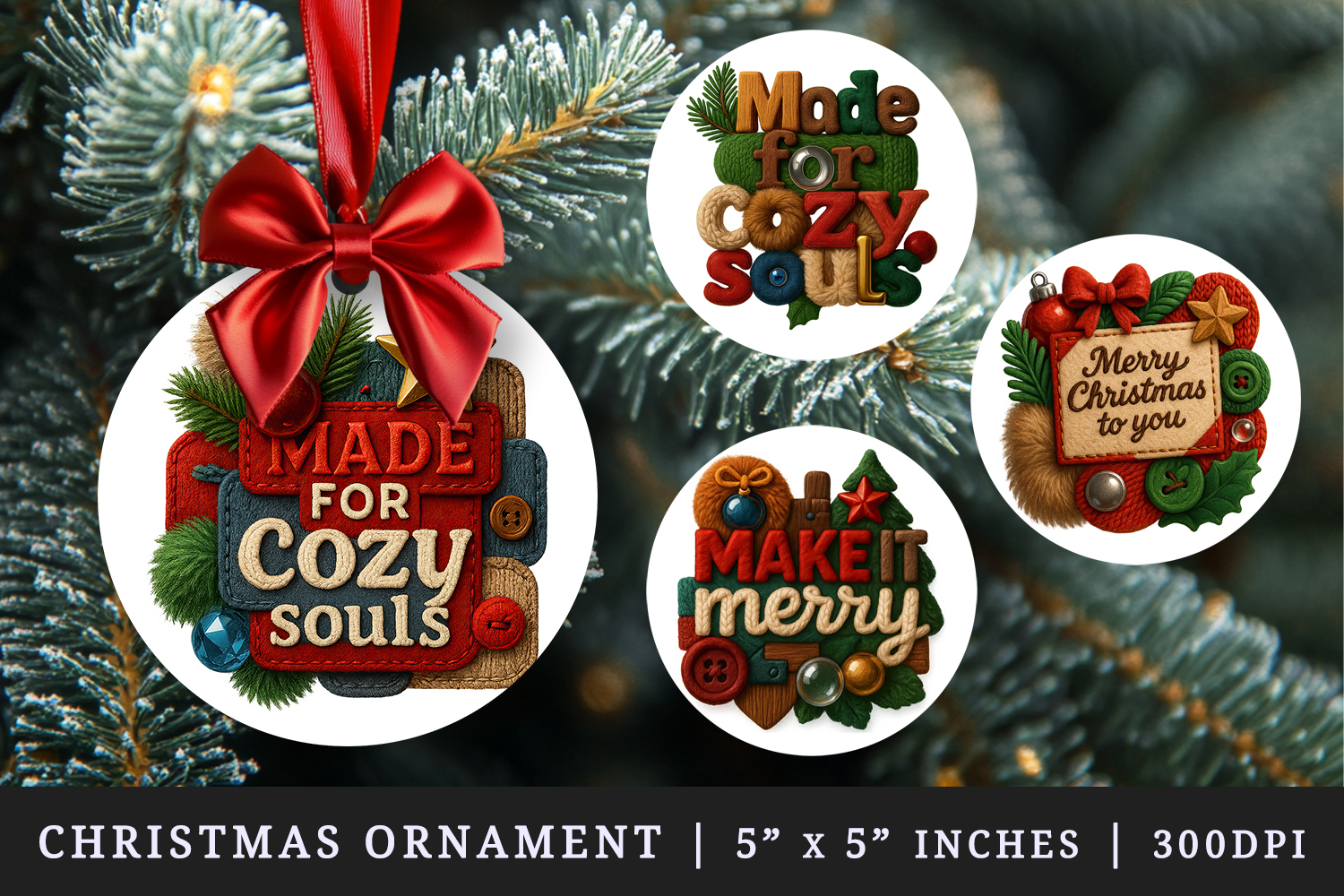 Patchwork Christmas round ornaments sublimation design product image 1