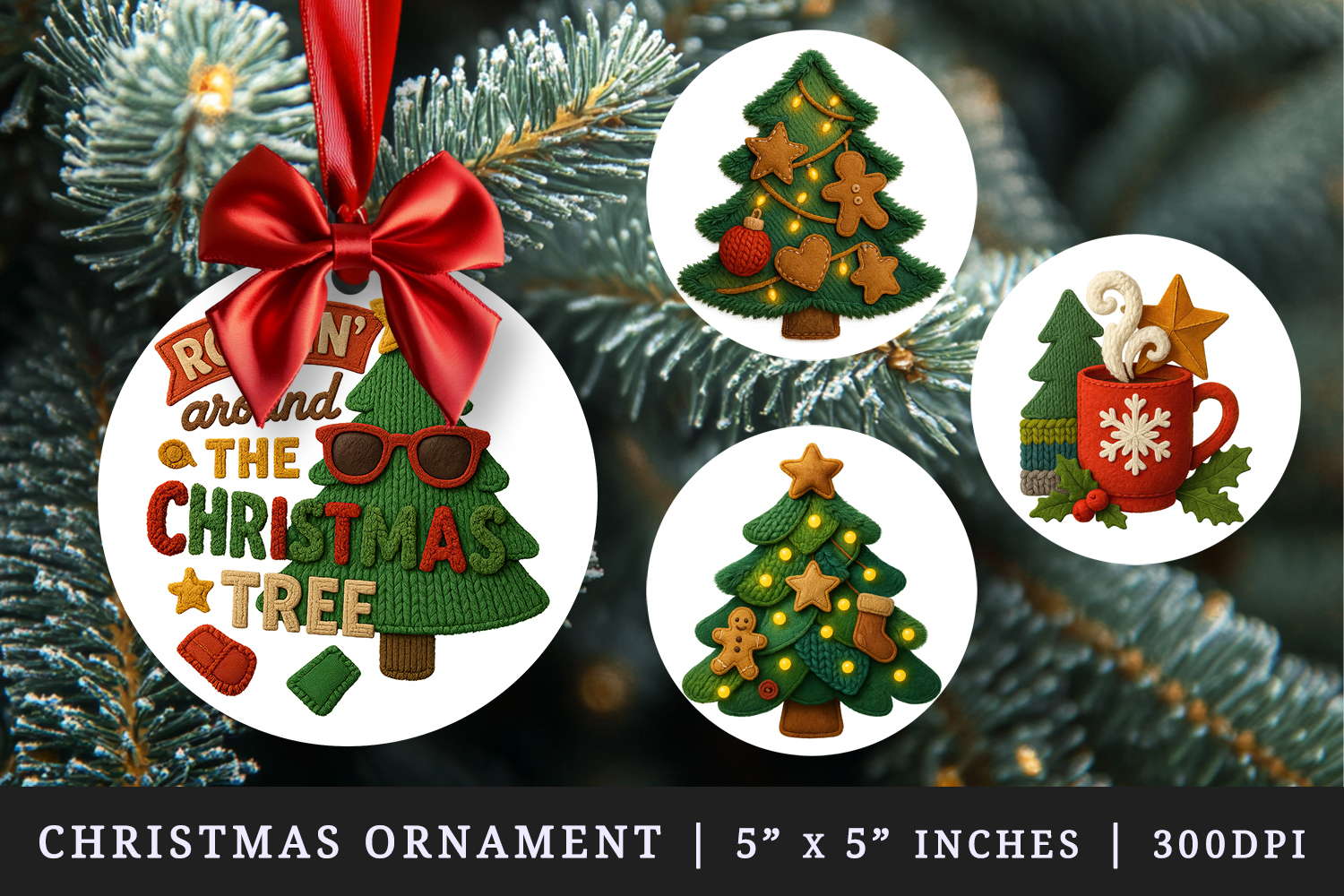 Patchwork Christmas round ornaments sublimation design product image 1