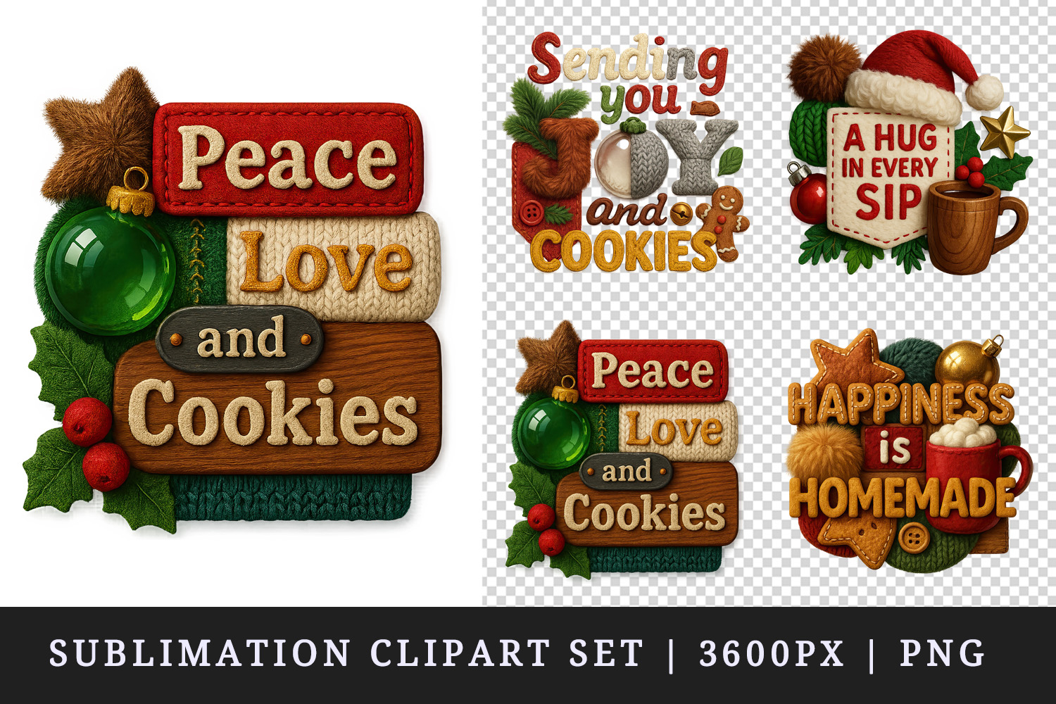 Patchwork Christmas clipart printable sublimation design png product image 1