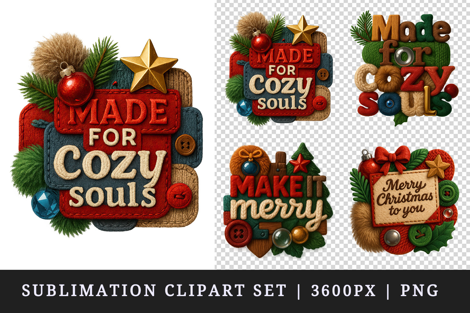 Patchwork Christmas clipart printable sublimation design png product image 1