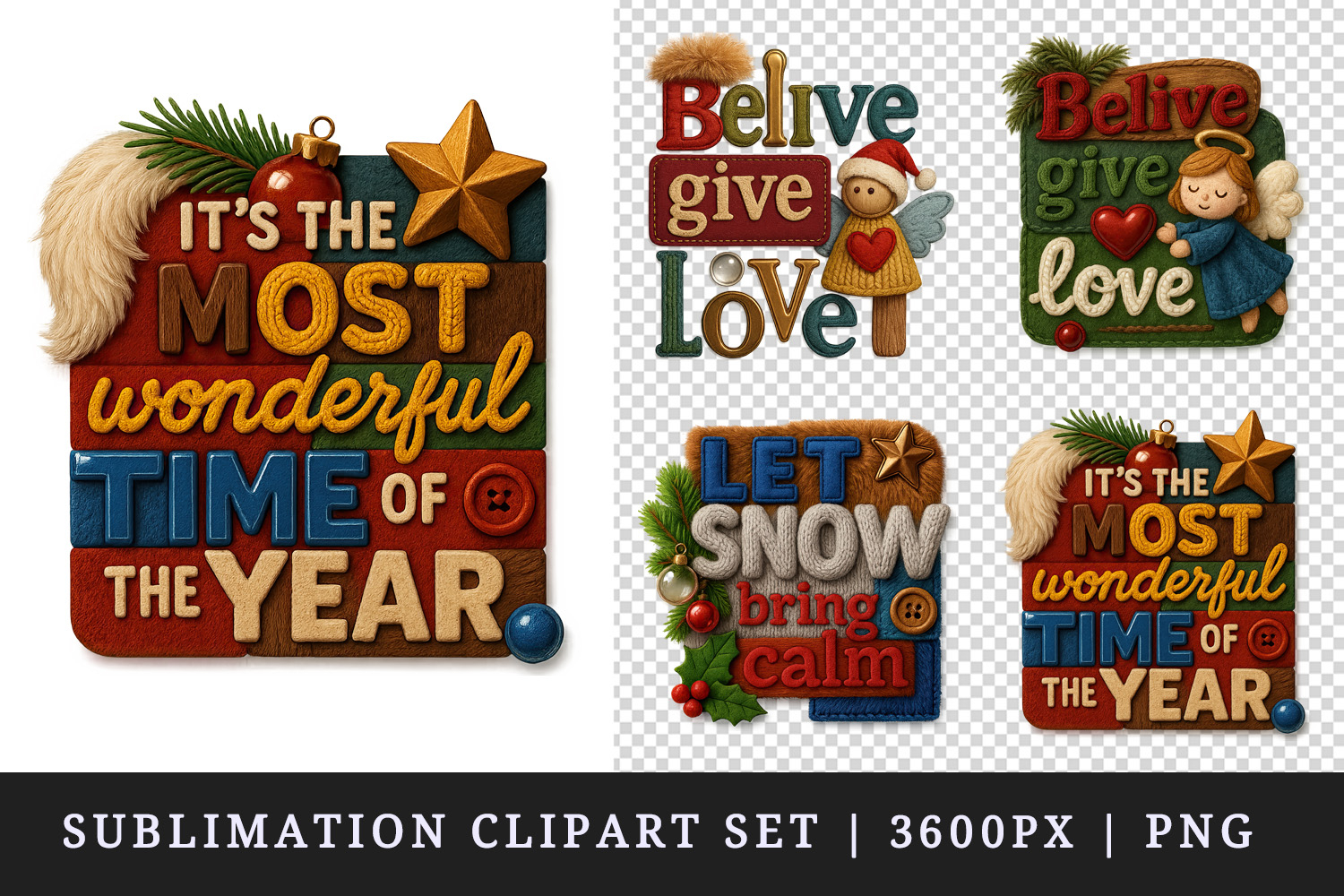 Patchwork Christmas clipart printable sublimation design png product image 1