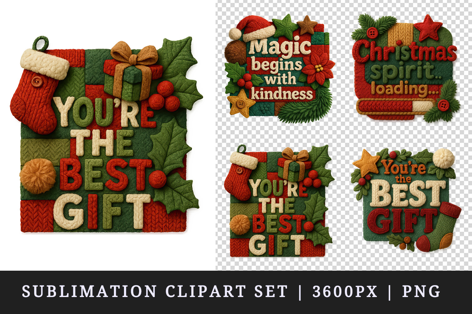 Patchwork Christmas clipart printable sublimation design png product image 1