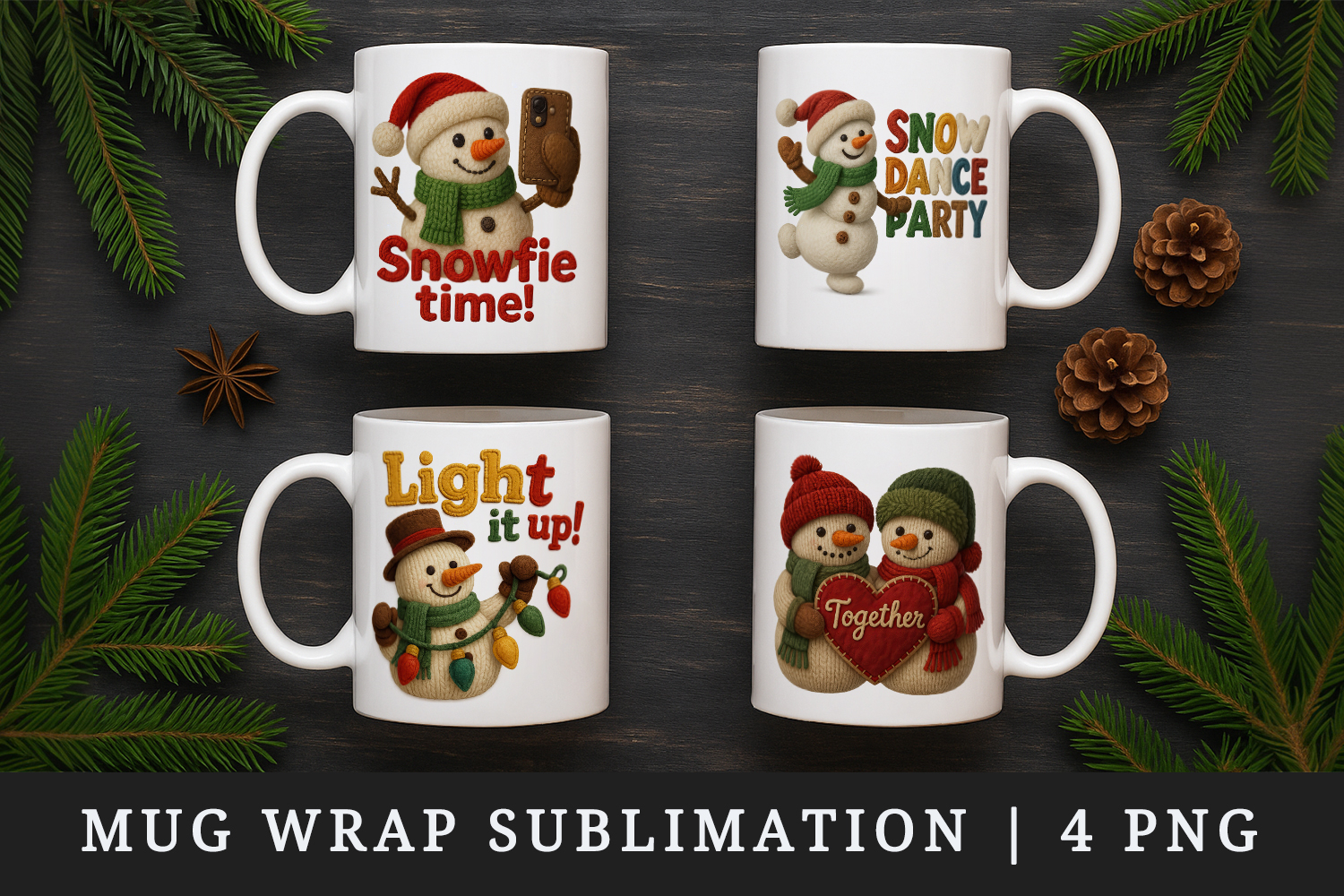 Patchwork Christmas mug wrap printable sublimation design product image 1