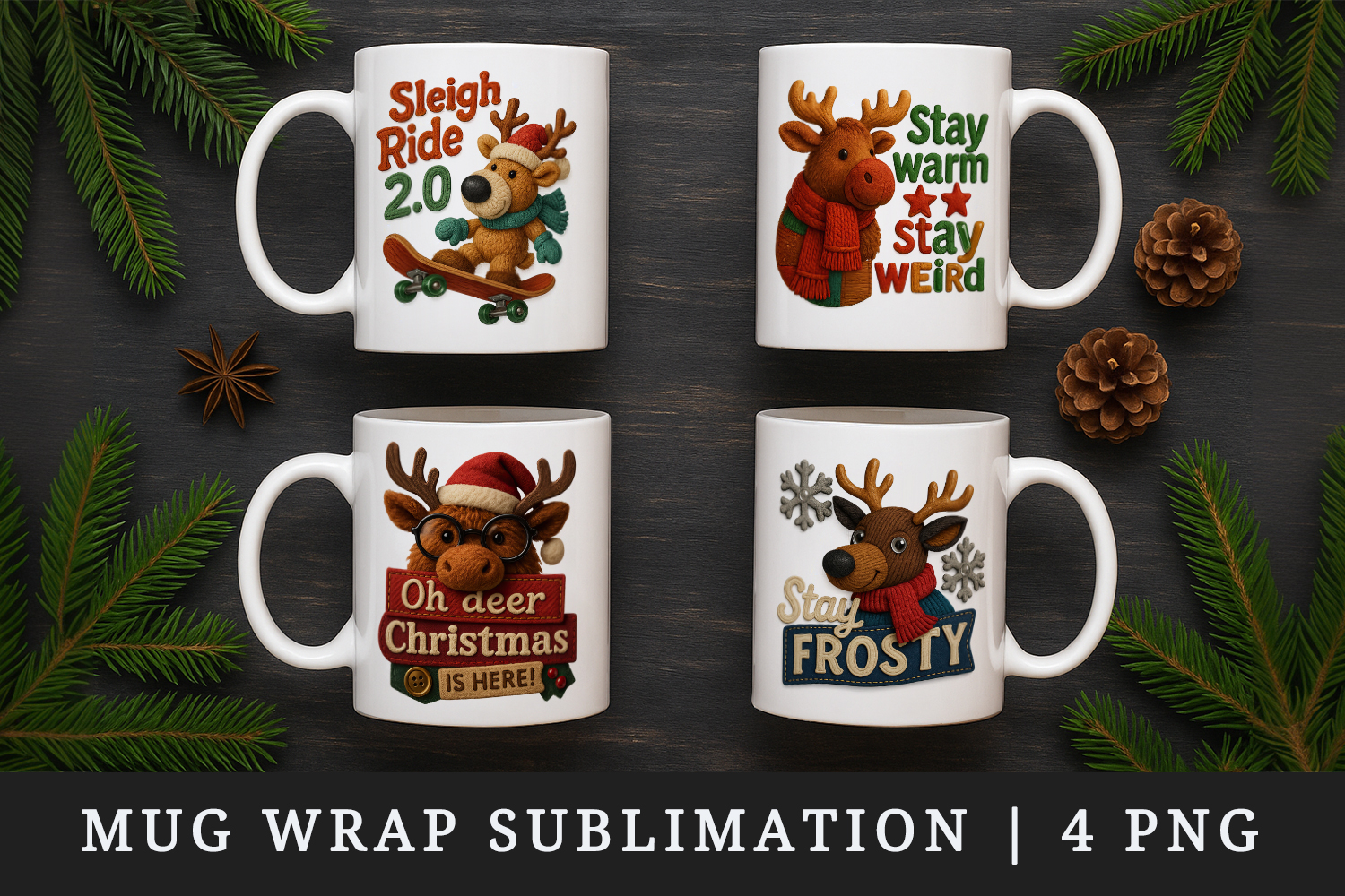 Patchwork Christmas mug wrap printable sublimation design product image 1