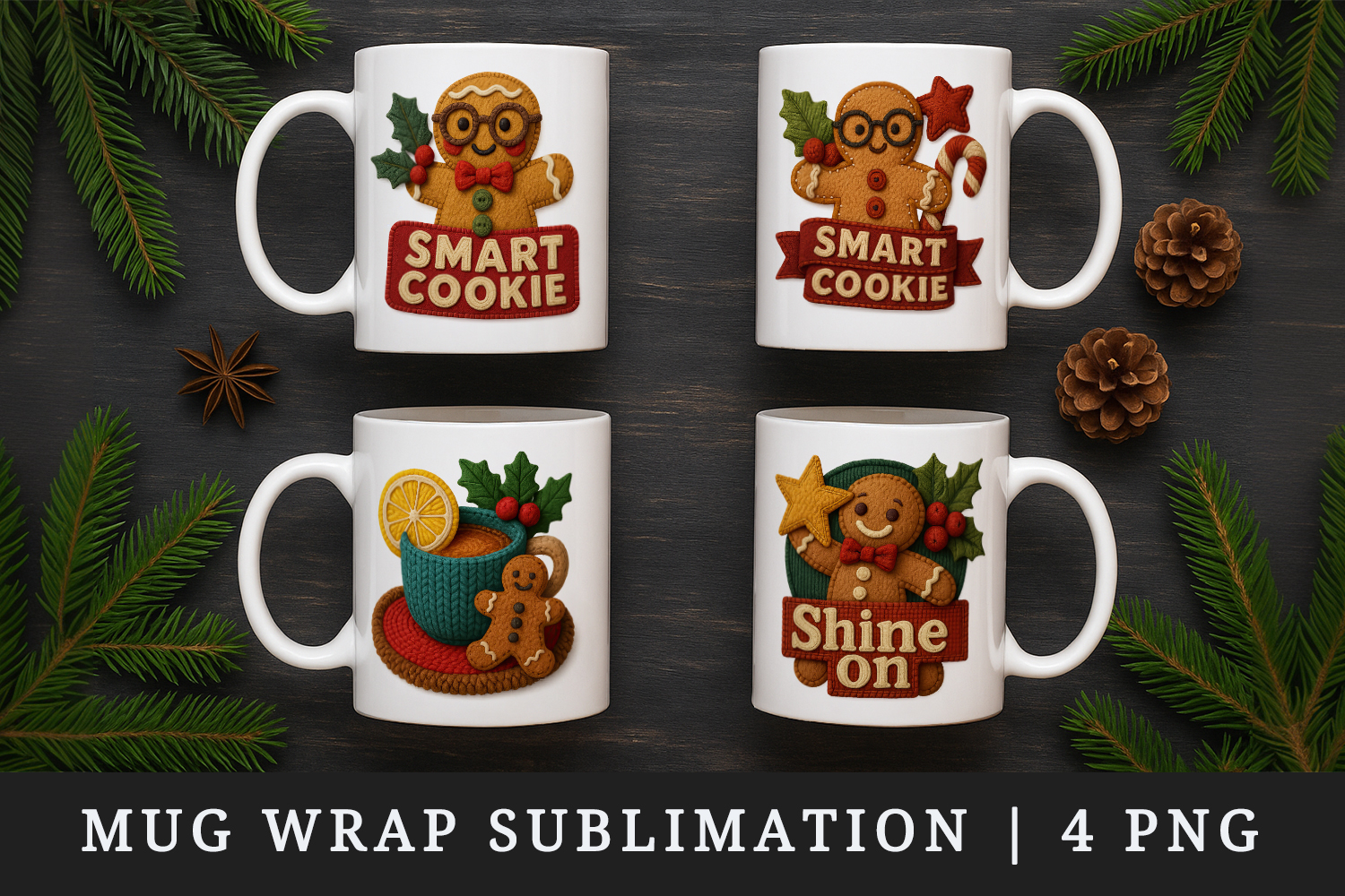 Patchwork Christmas mug wrap printable sublimation design product image 1
