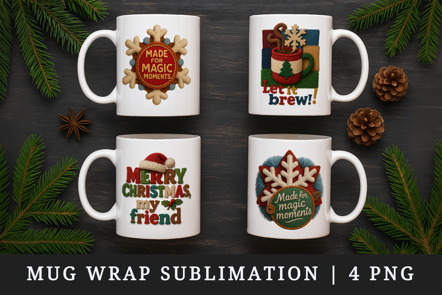Patchwork Christmas mug wrap printable sublimation design product image 1