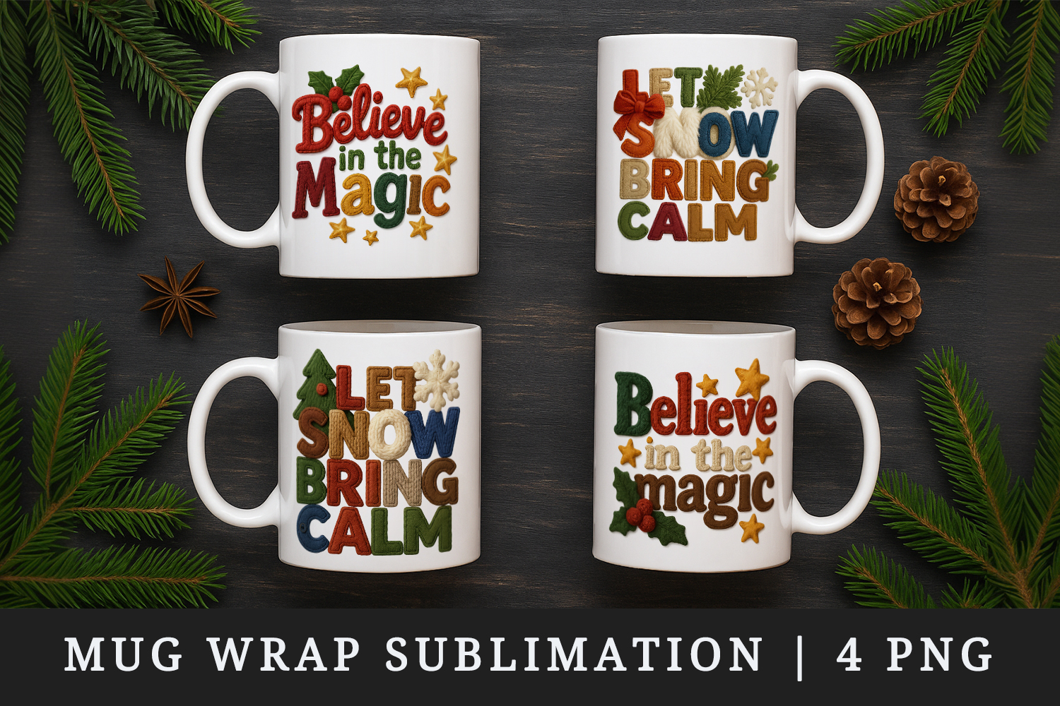 Patchwork Christmas mug wrap printable sublimation design product image 1